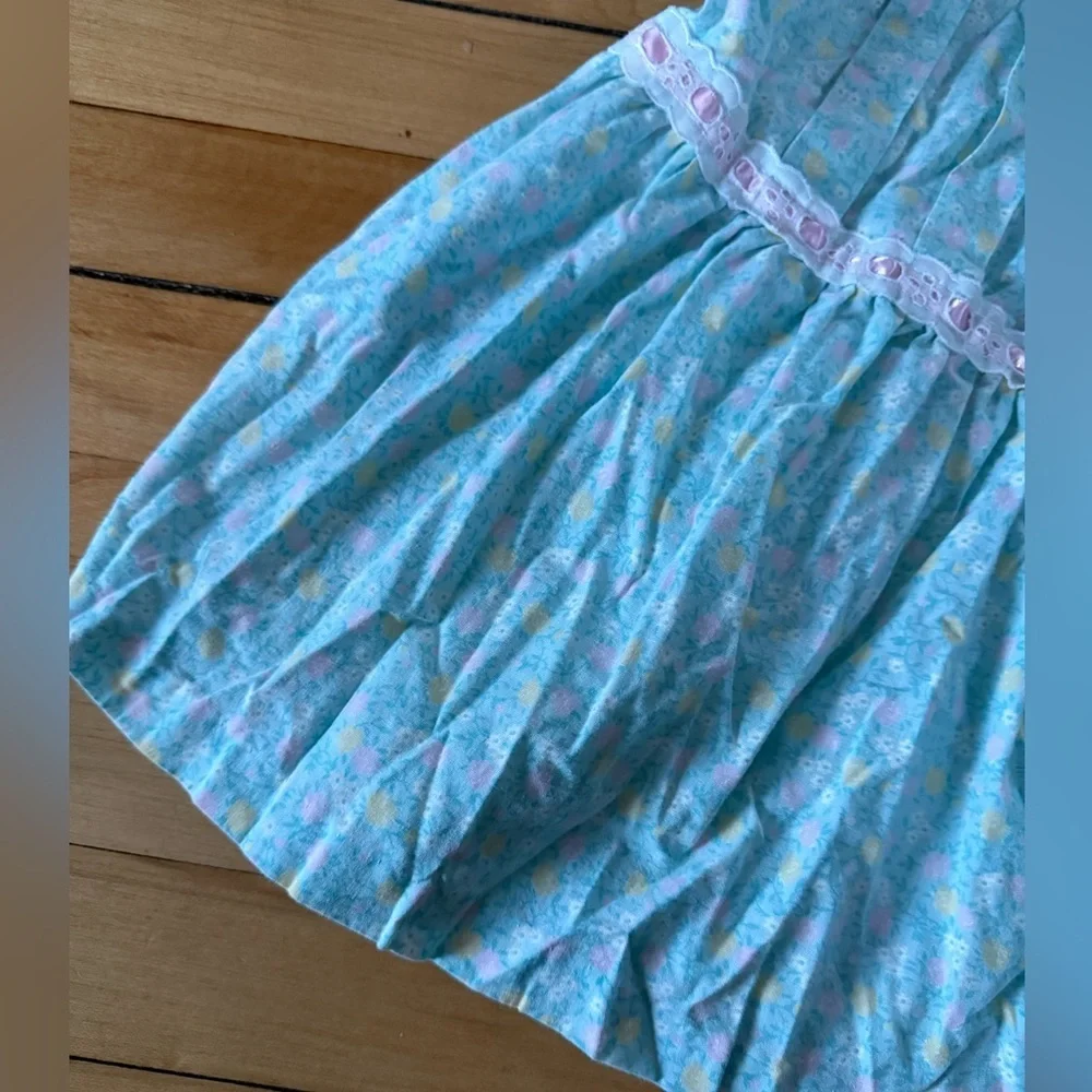 Evy vintage blue floral print lace collar girls‎ dress