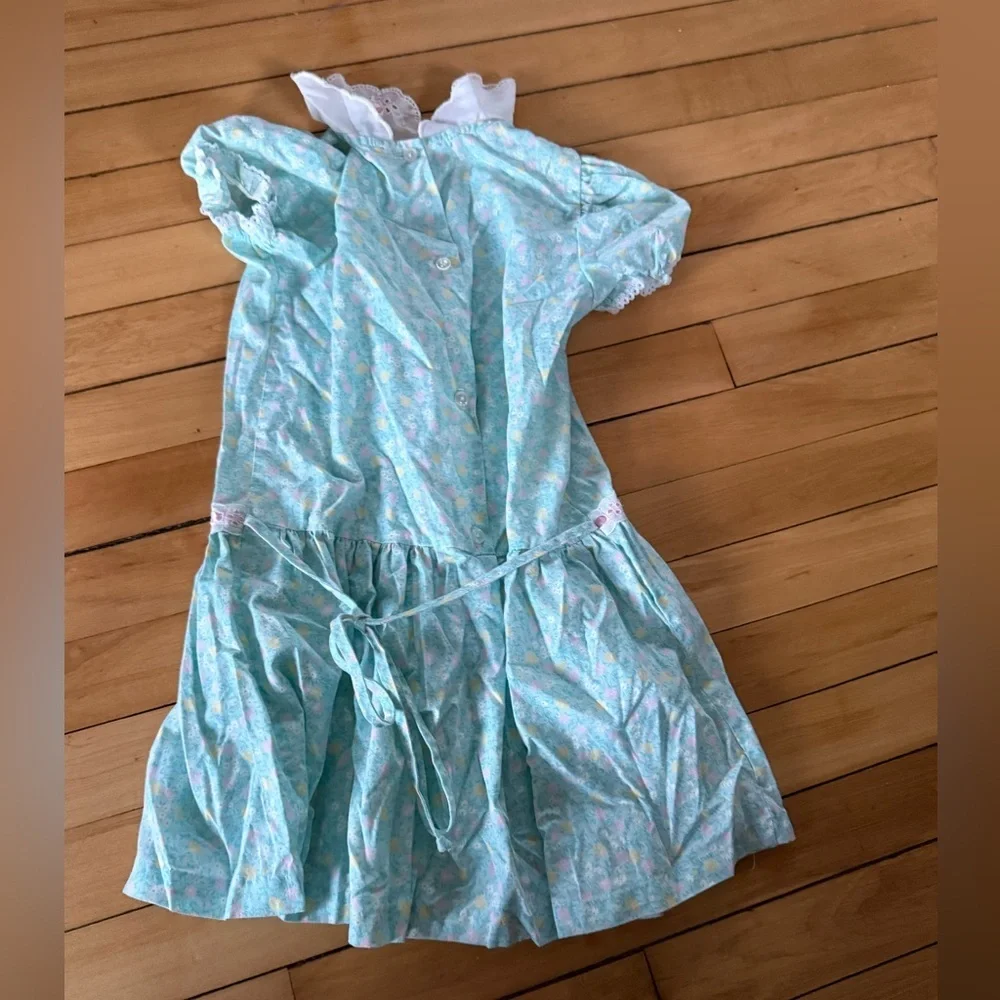 Evy vintage blue floral print lace collar girls‎ dress