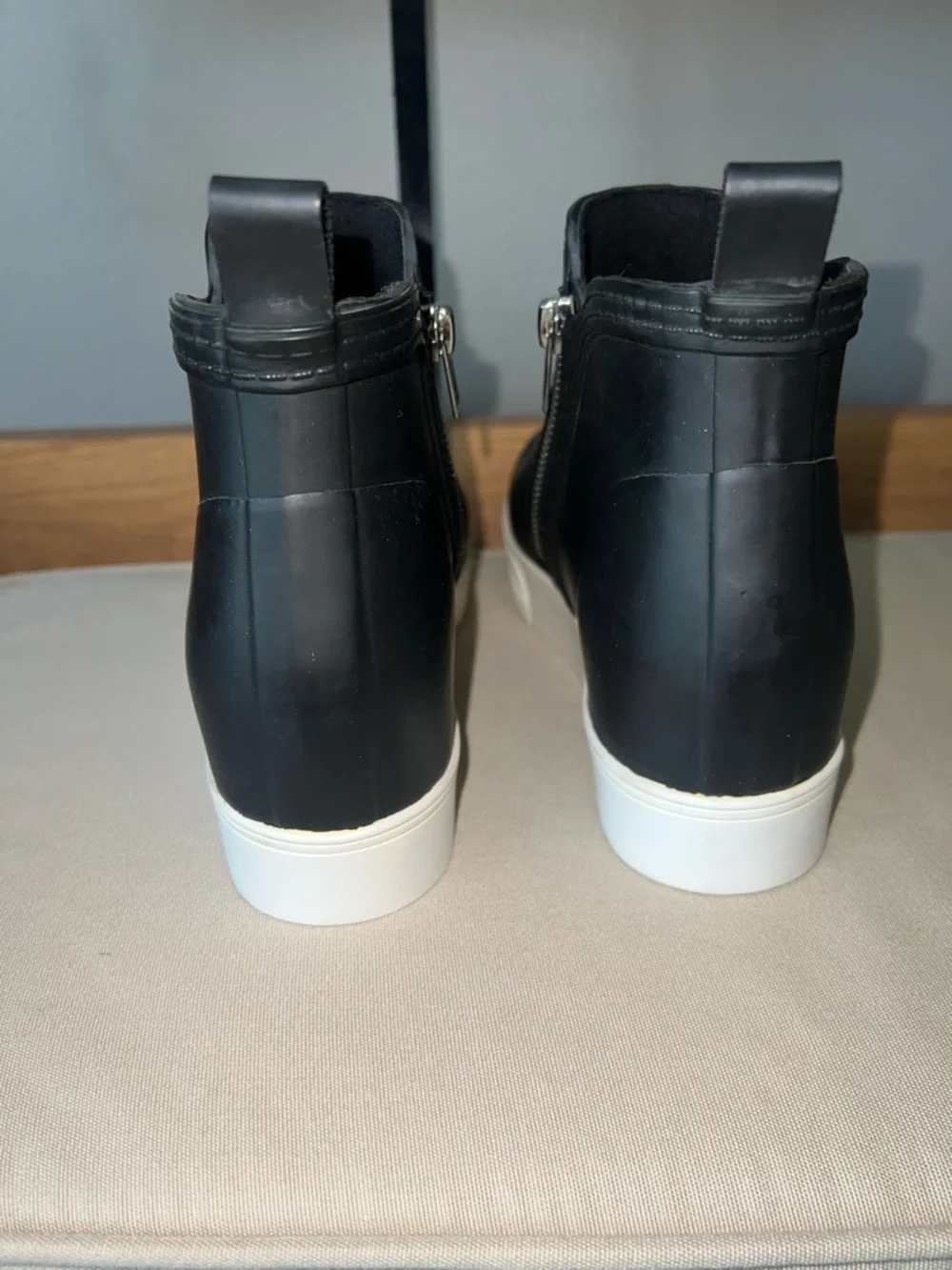 Steve Madden Wedgie Black Waterproof Ankle Boot with Silver Hardware