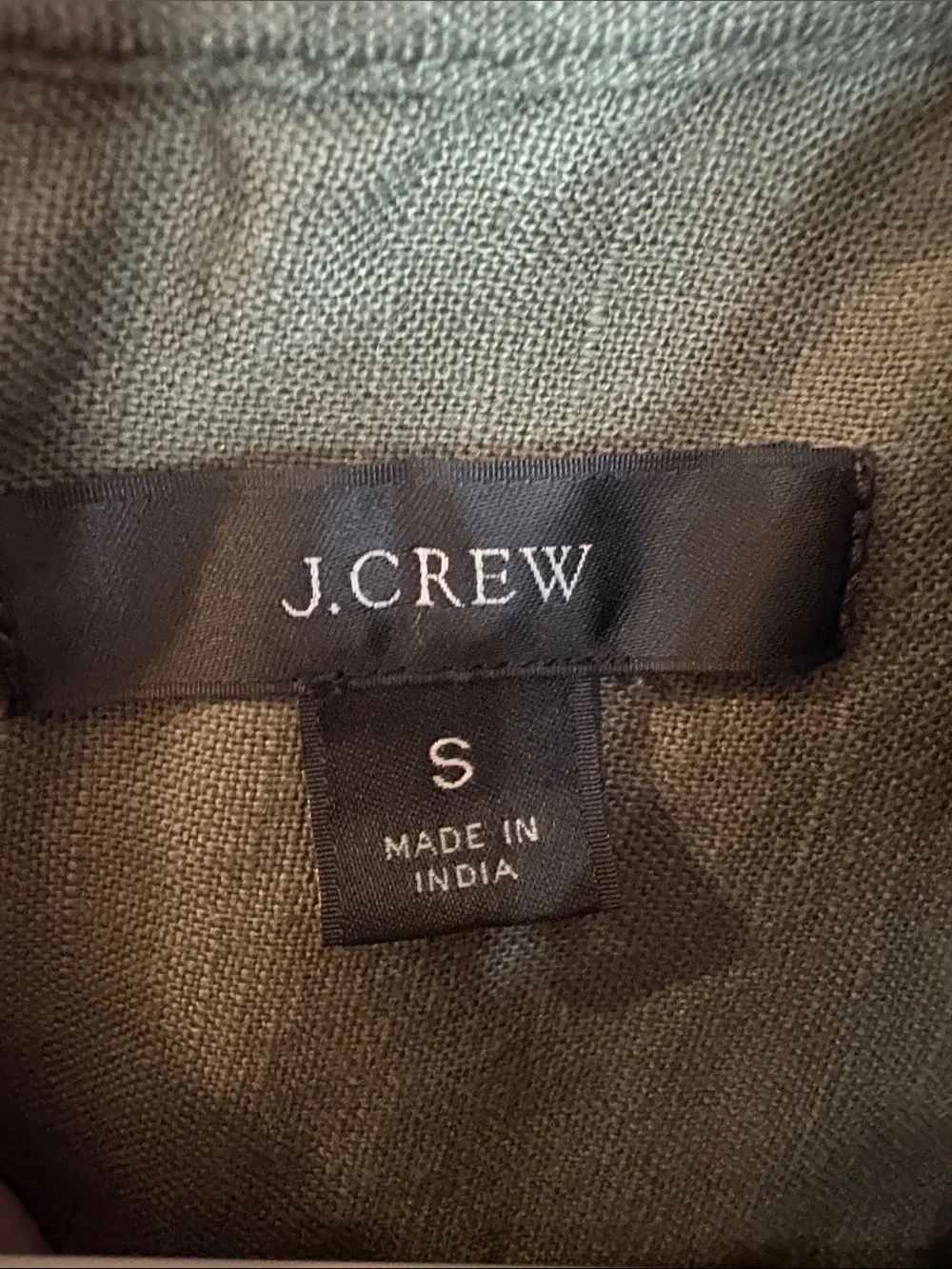 EUC J. Crew 100% Linen Ruffle Neck Puff Sleeve Top in Olive Green
