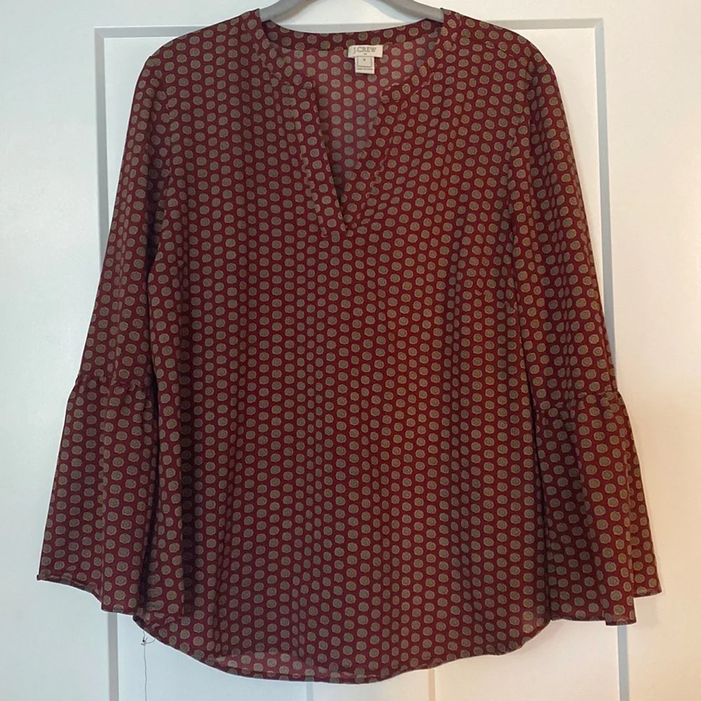 J Crew Womens Blouse Bell Sleeves, Size M‎