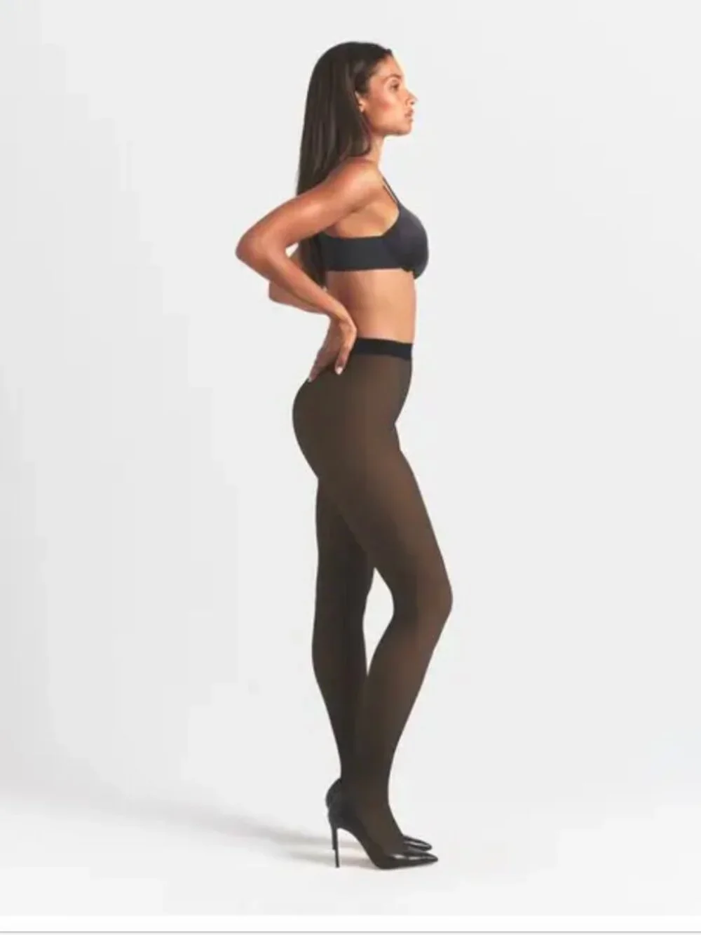 NEW SKIMS Fleece Lined Tights Medium Onyx Black Opaque Shaping NIP