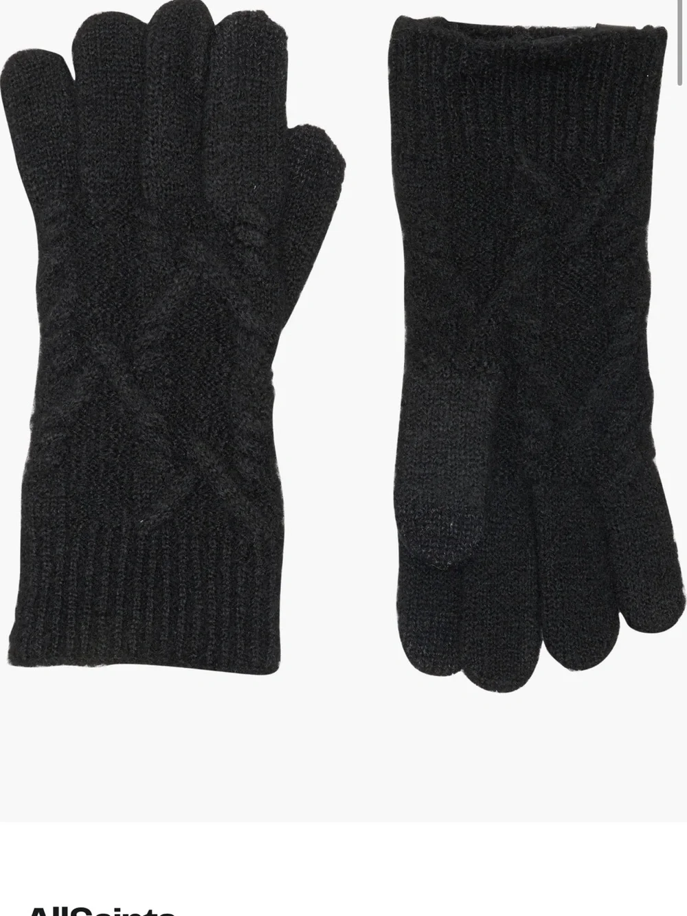 All Saints Black Black Cable Knit Gloves NWT