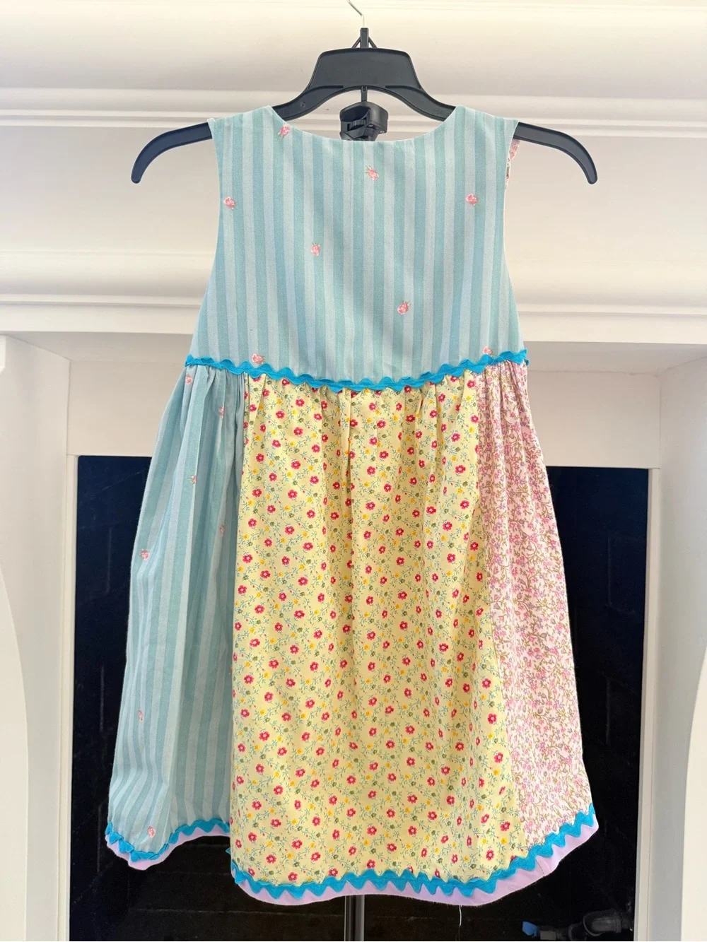 Bercot Girls Yellow Floral Patchwork Sundress with Aqua Trim