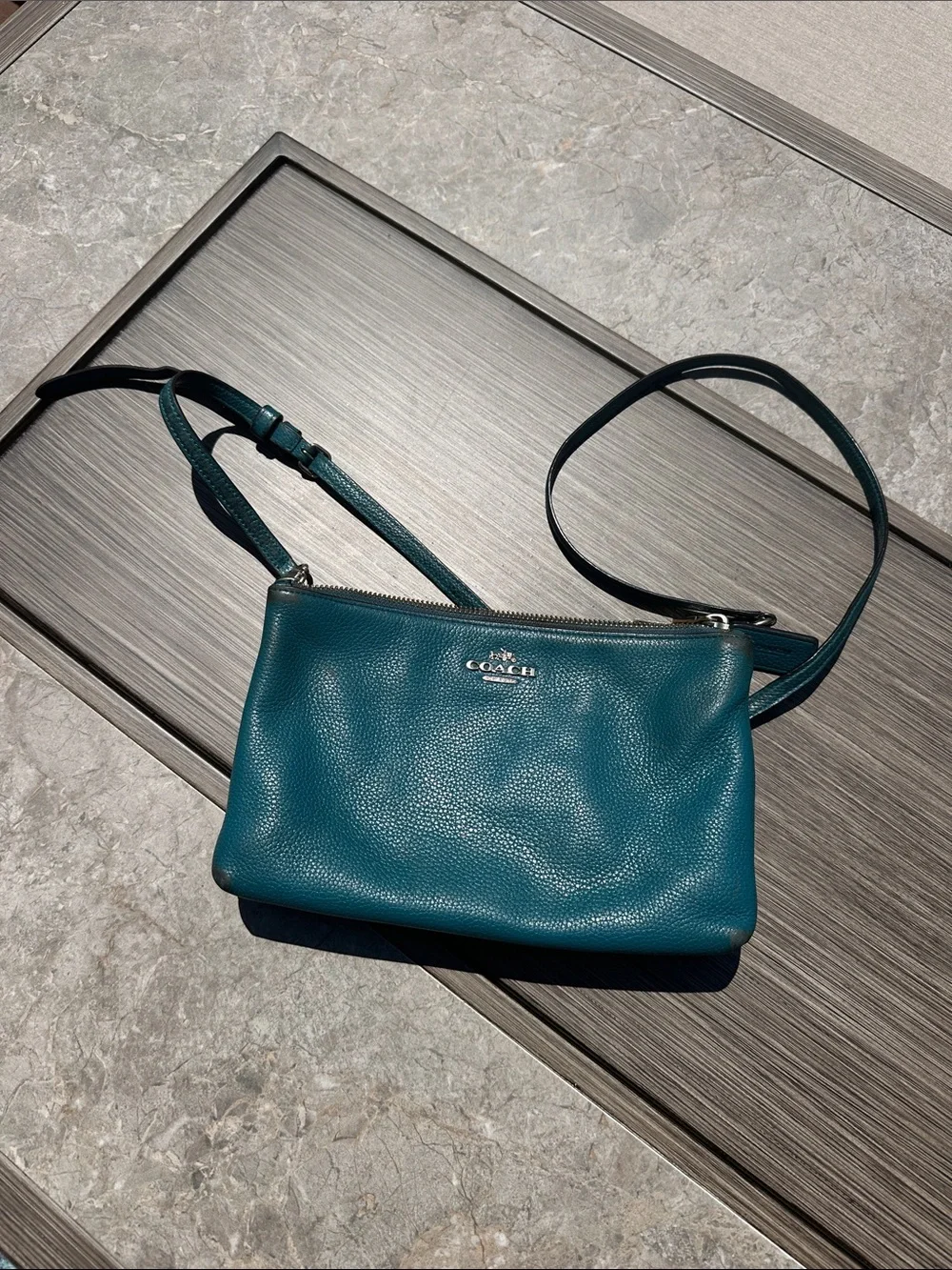 Coach Teal Blue Pebbled Leather Crossbody