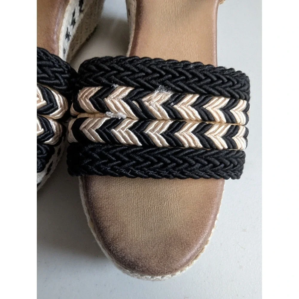 Womens Wedge Espadrille Sandals Black Beige Braided Ankle Strap