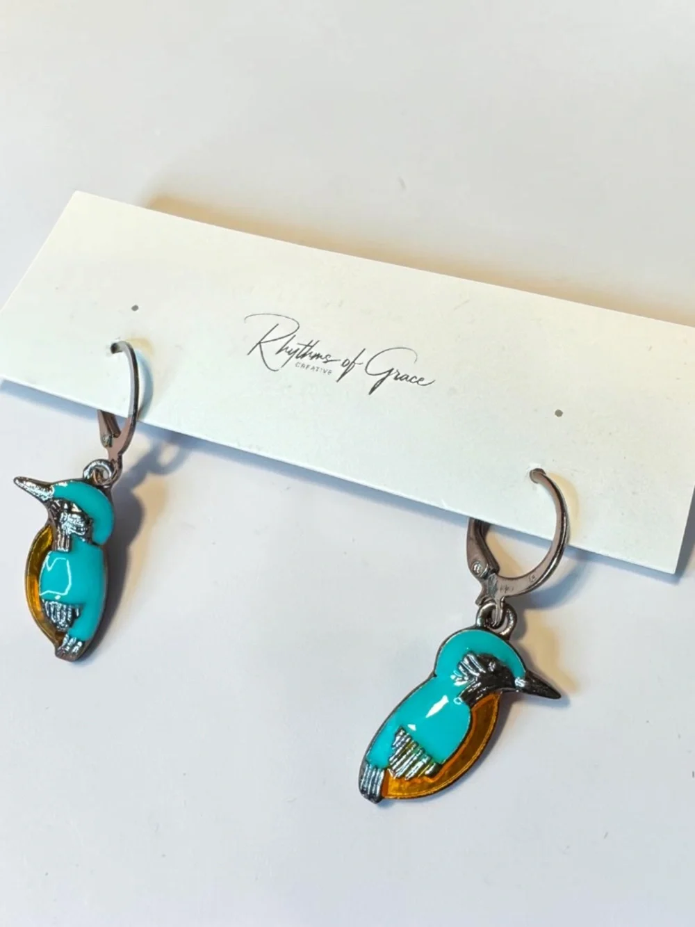 NWT Kingfisher Bird Enamel Hoop Earrings NWT