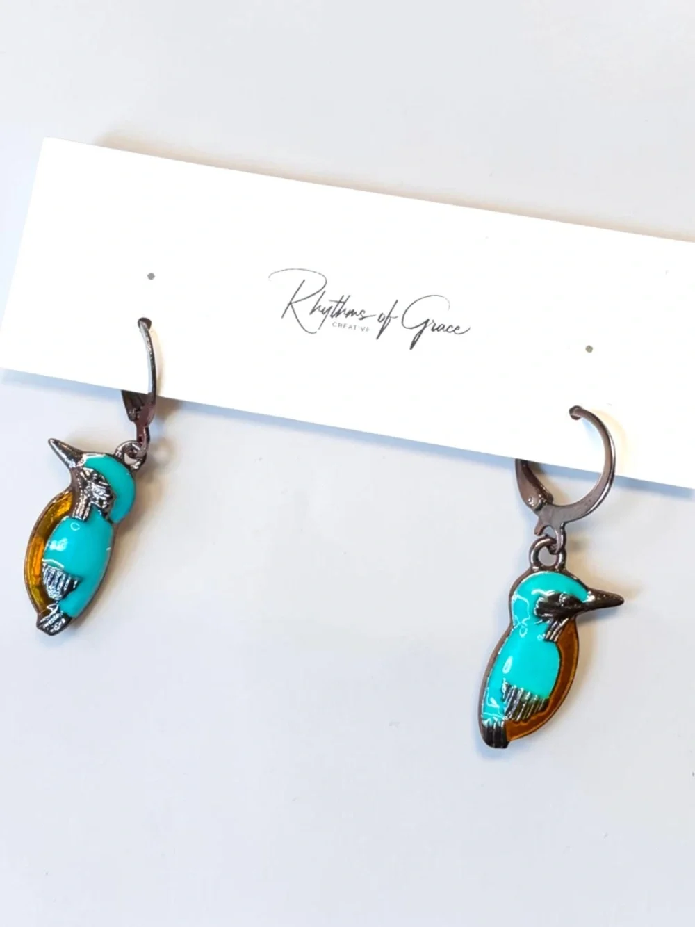 NWT Kingfisher Bird Enamel Hoop Earrings NWT