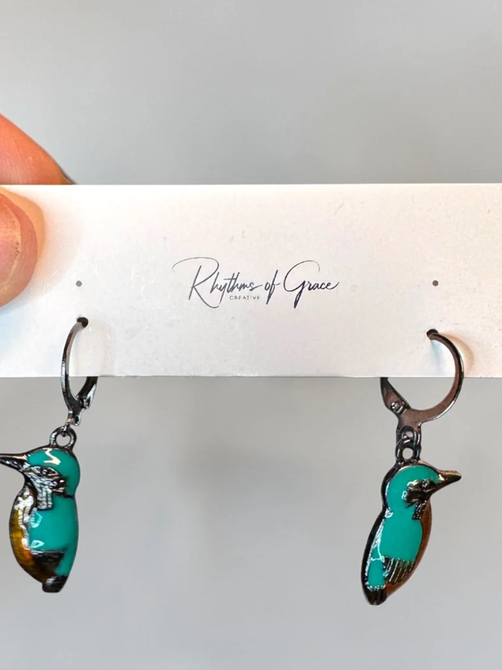 NWT Kingfisher Bird Enamel Hoop Earrings NWT