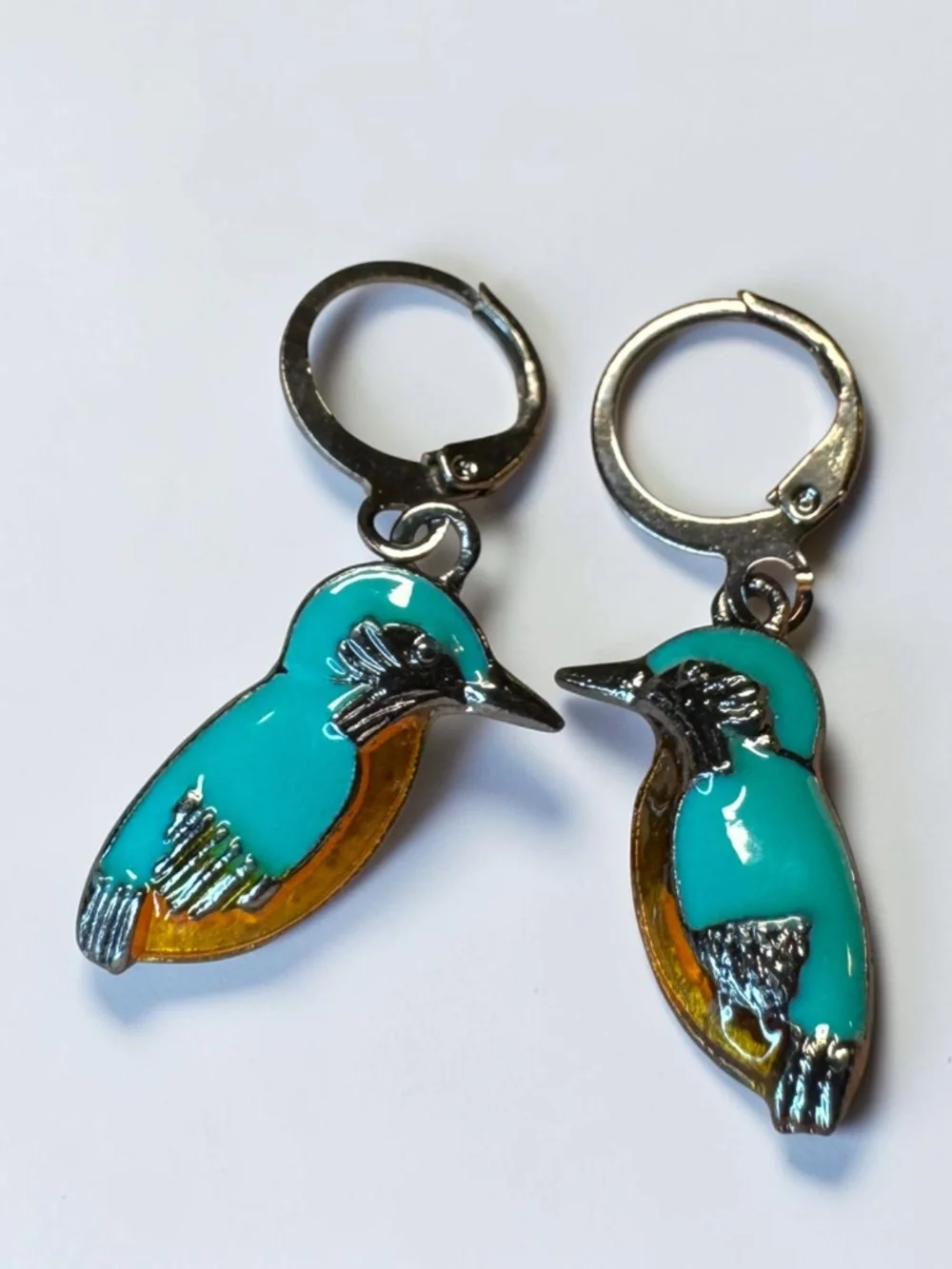 NWT Kingfisher Bird Enamel Hoop Earrings NWT