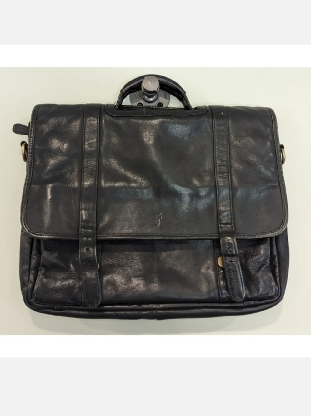 FRYE Vintage Black Leather Flap Over Satchel MISSING PARTS