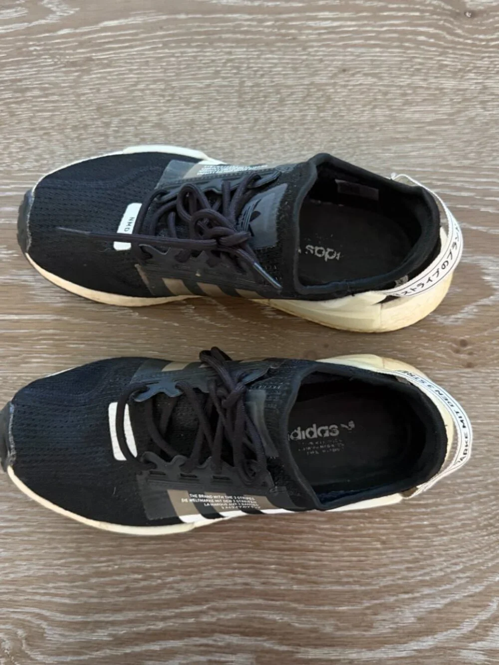 Unisex kids Adidas NMD black/white sneakers size 5