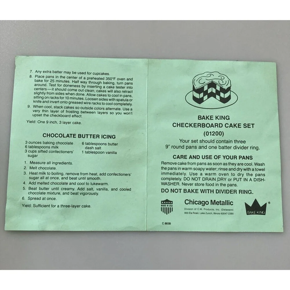 The Classic Checkerboard Cake Pan Set w/ Instruction Manual 3-9