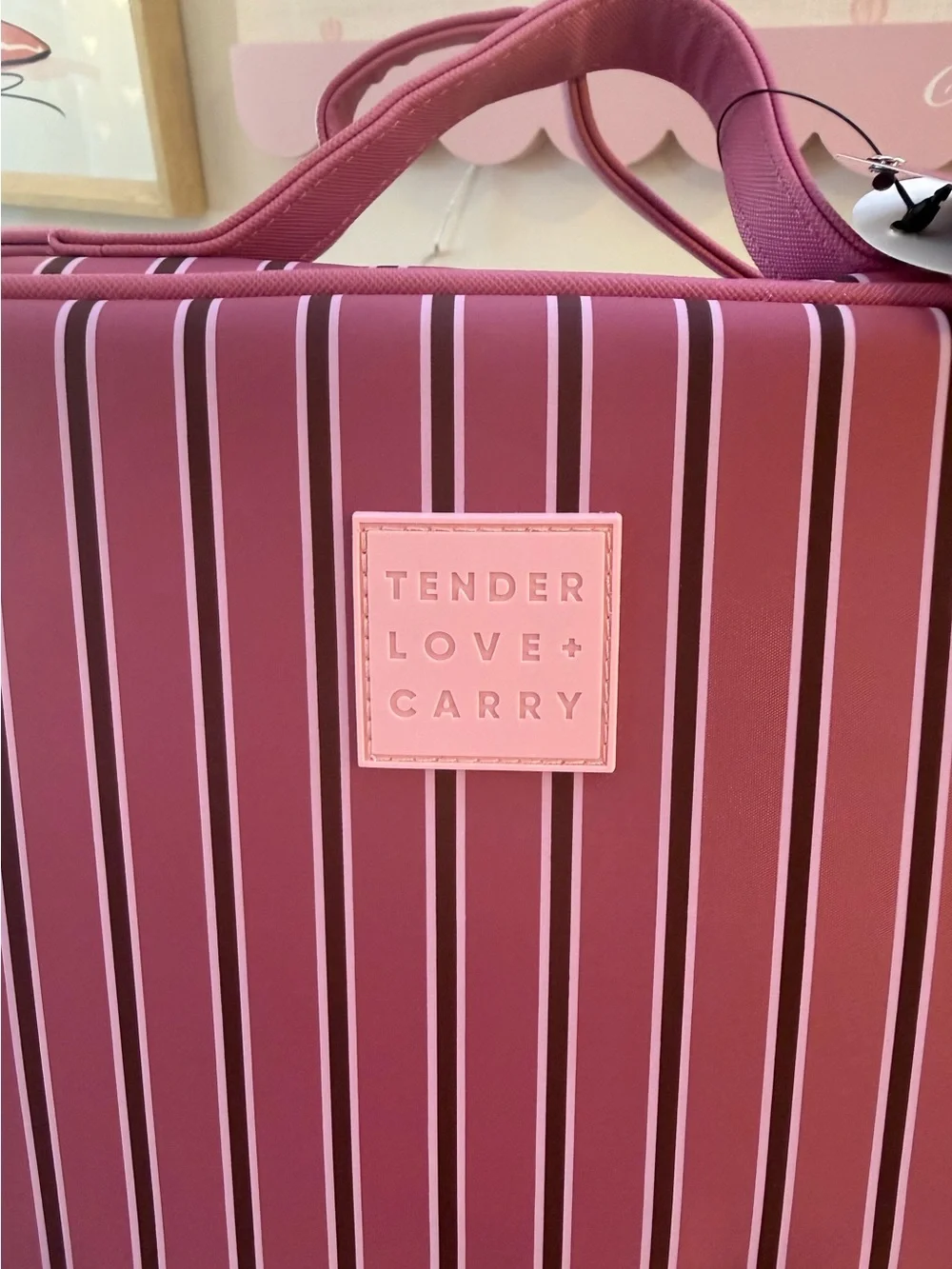 NWT Tender Love + Carry Toiletry Weekender Bag in Pink Vertical Striped Pattern