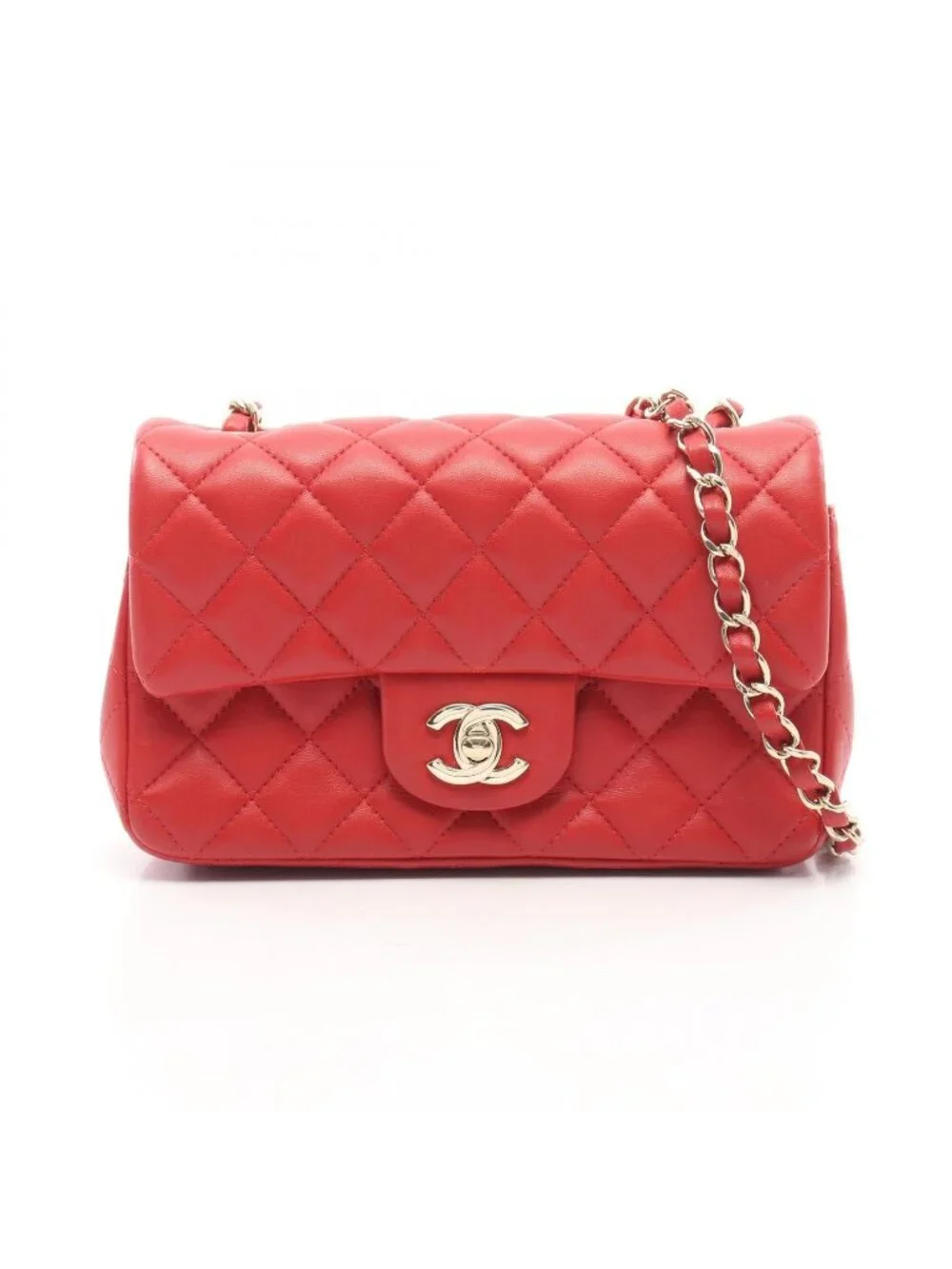 Chanel Shoulder Bag Mini Quilted 20 Red Lambskin Chain