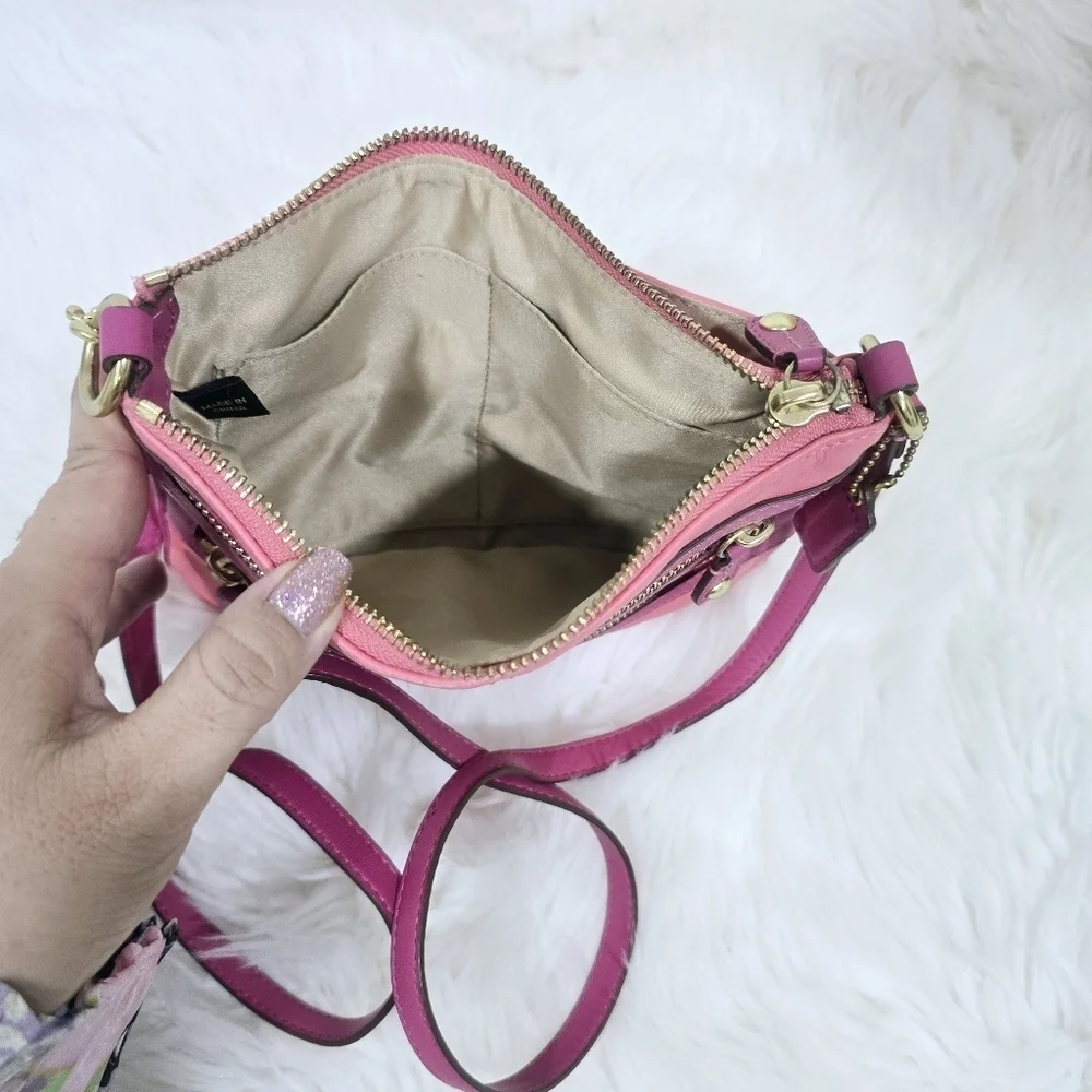 Coach Bonnie Pink LeatherMulti Zip Crossbody Bag