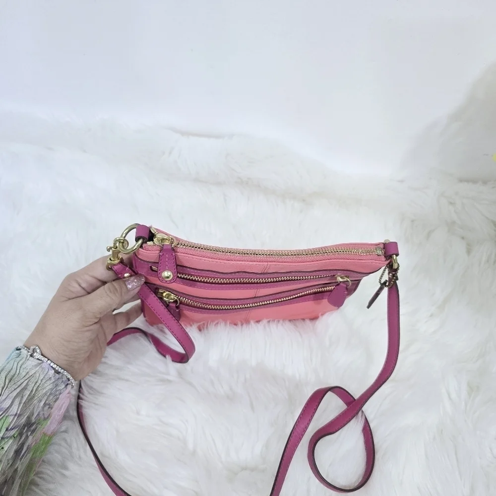 Coach Bonnie Pink LeatherMulti Zip Crossbody Bag