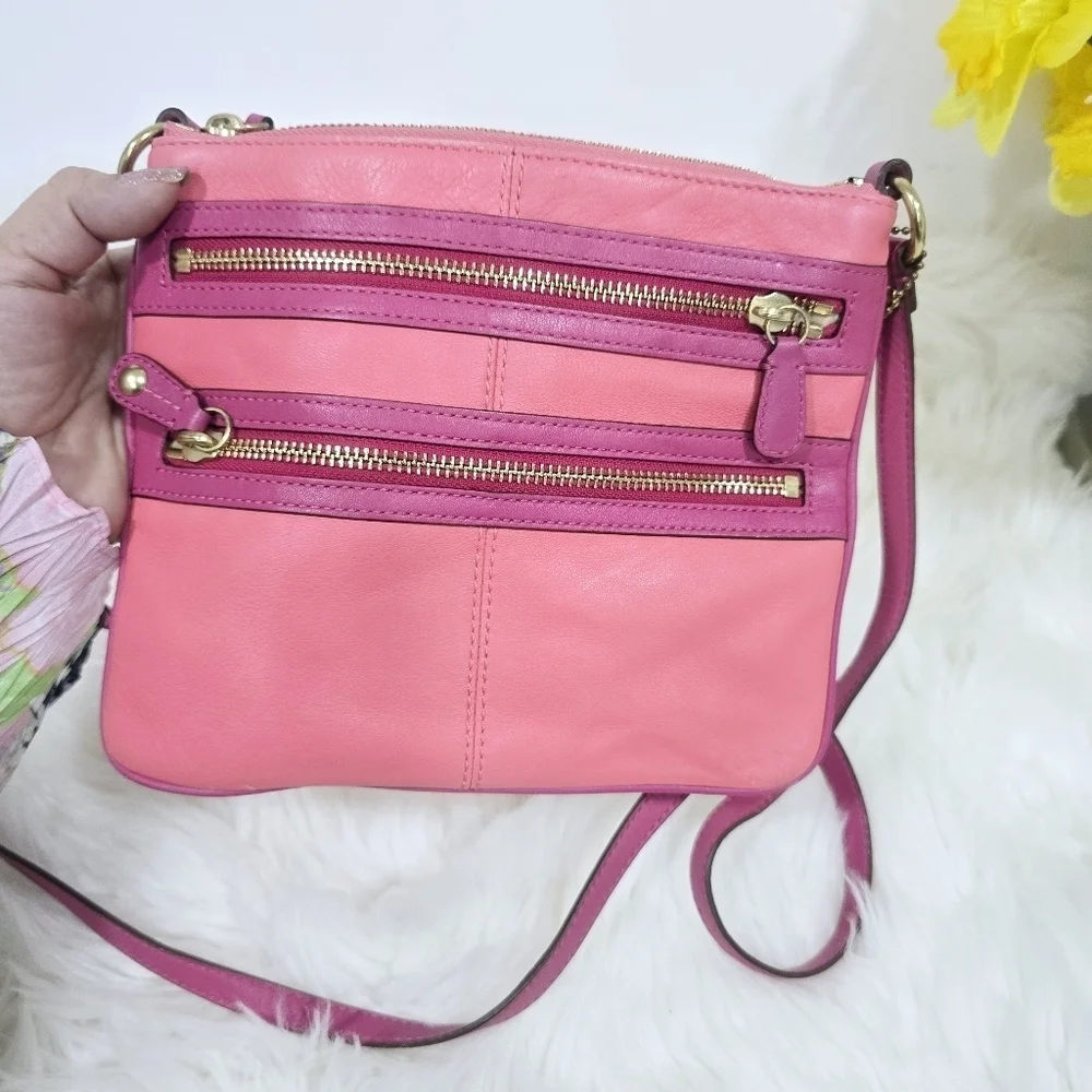 Coach Bonnie Pink LeatherMulti Zip Crossbody Bag
