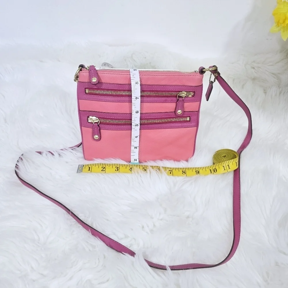 Coach Bonnie Pink LeatherMulti Zip Crossbody Bag