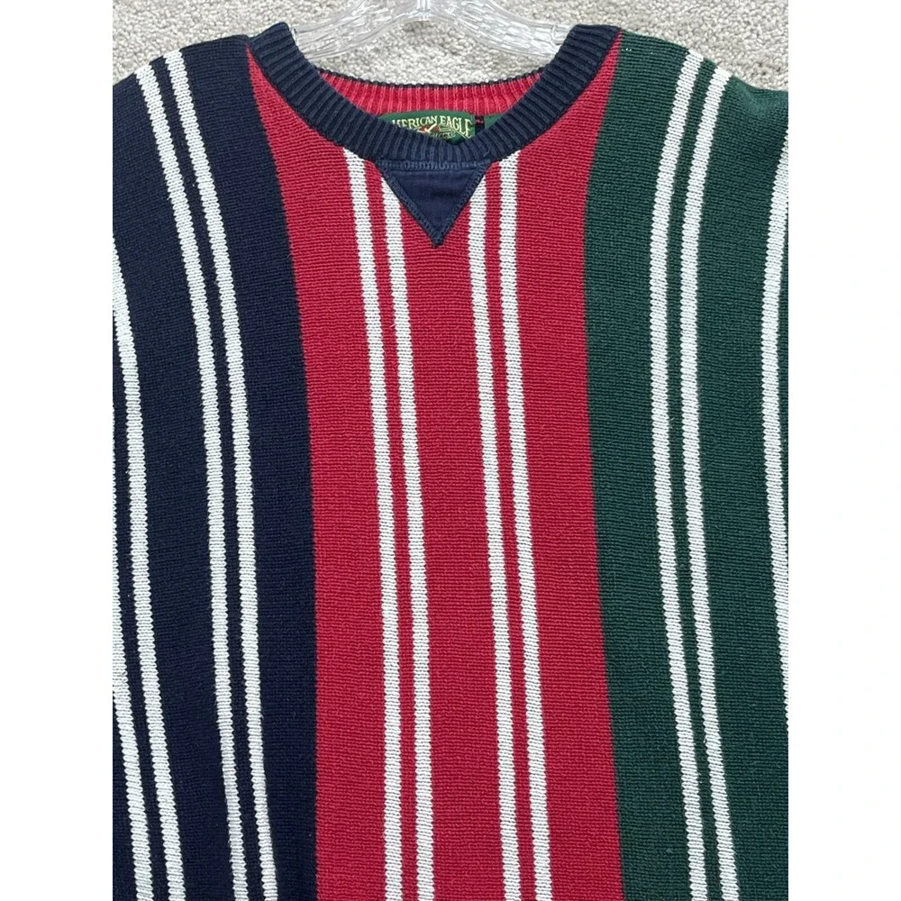 Vintage American Eagle Sweater‎ Mens Large Multi Color Block Dad Striped Crew