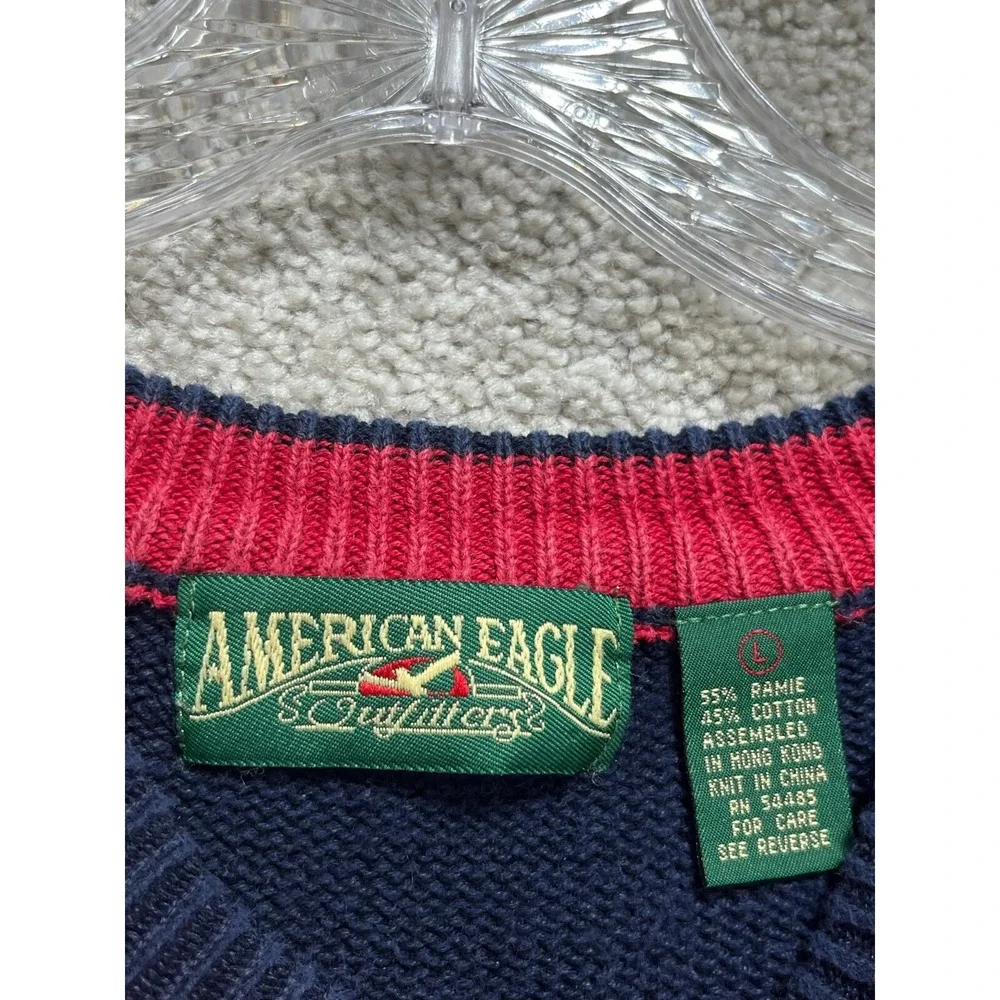 Vintage American Eagle Sweater‎ Mens Large Multi Color Block Dad Striped Crew