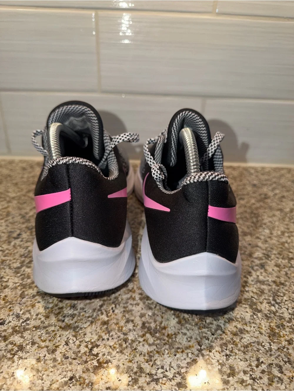 Nike Women’s Running Shoes - Black with Pink Swoosh and Gray Knit