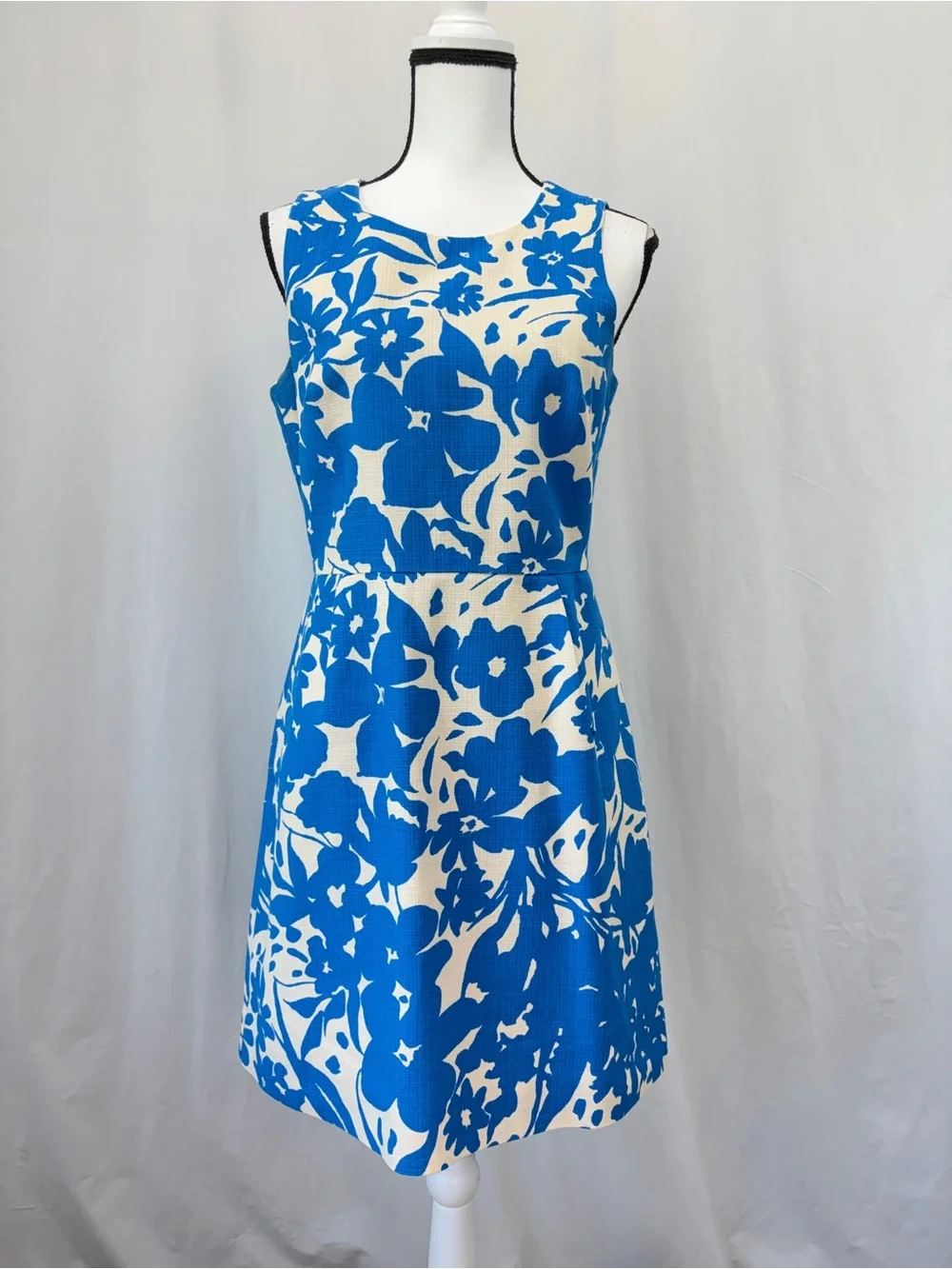 J. Crew Blue Ivory Floral Print Sleeveless Cotton Shift Dress Wedding Guest Sz 6