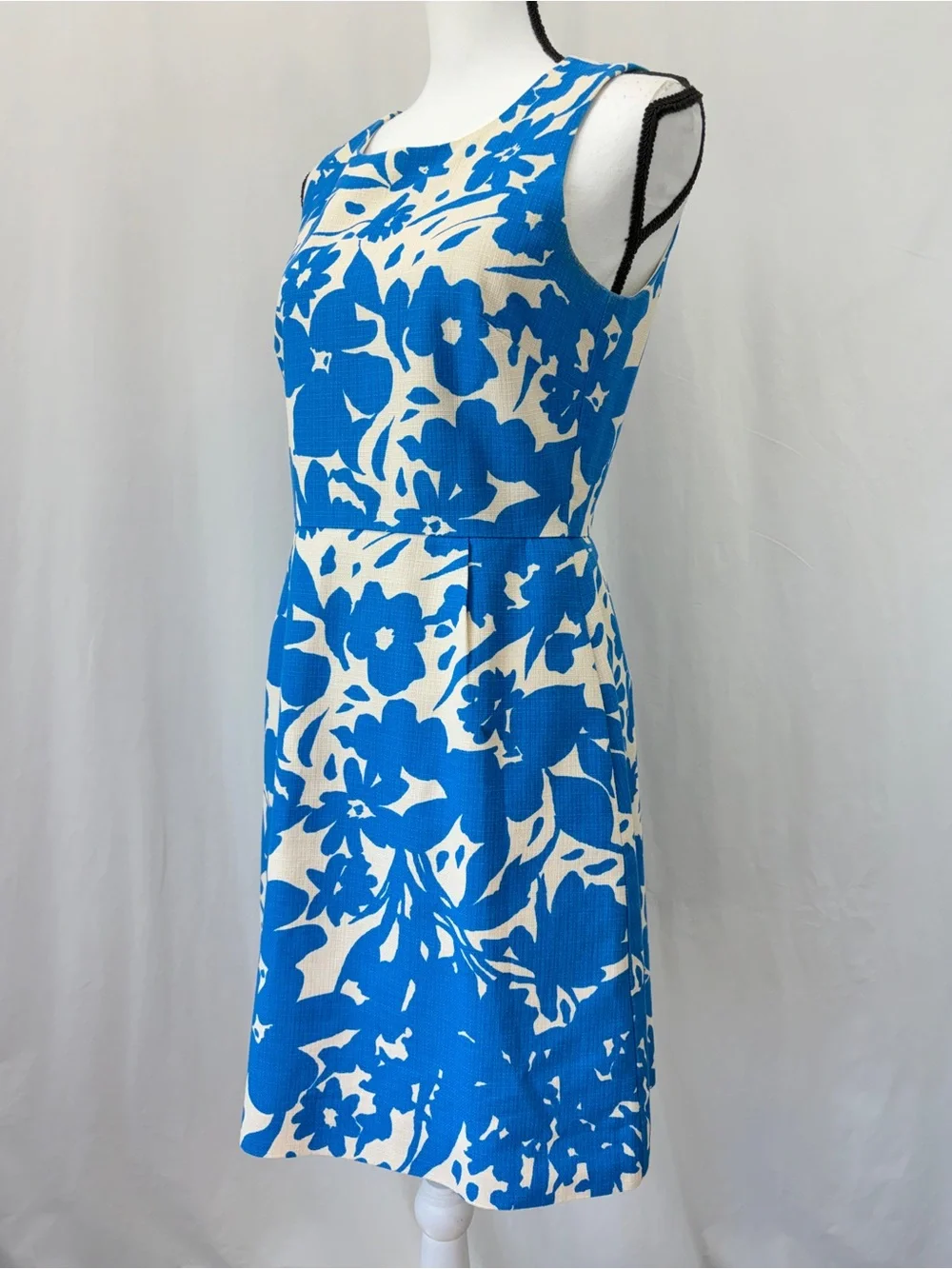 J. Crew Blue Ivory Floral Print Sleeveless Cotton Shift Dress Wedding Guest Sz 6