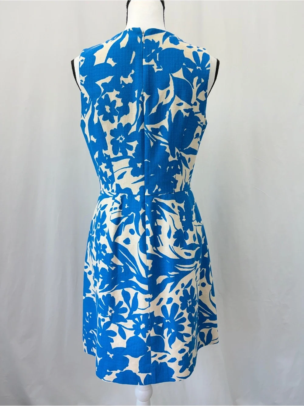 J. Crew Blue Ivory Floral Print Sleeveless Cotton Shift Dress Wedding Guest Sz 6