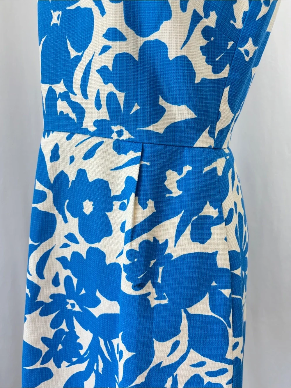 J. Crew Blue Ivory Floral Print Sleeveless Cotton Shift Dress Wedding Guest Sz 6