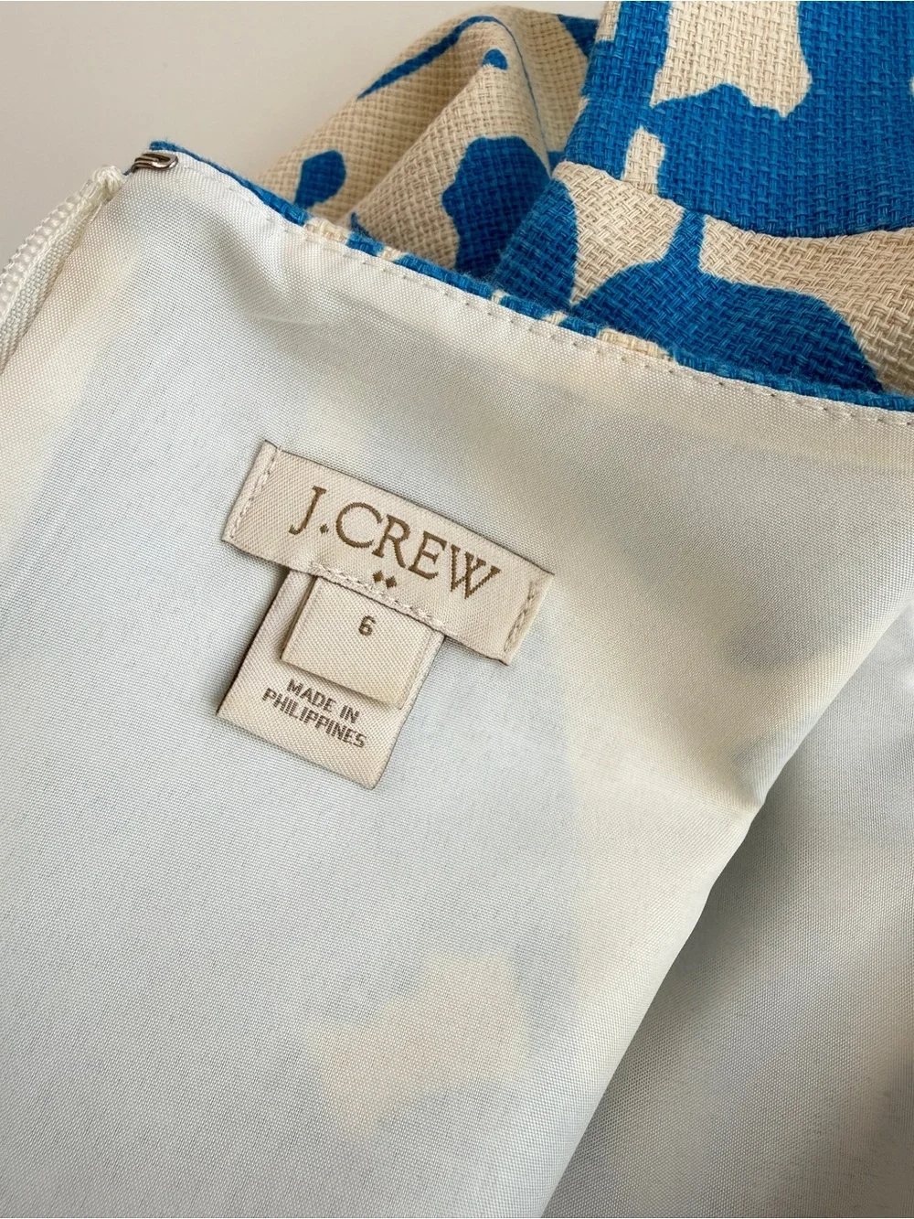 J. Crew Blue Ivory Floral Print Sleeveless Cotton Shift Dress Wedding Guest Sz 6