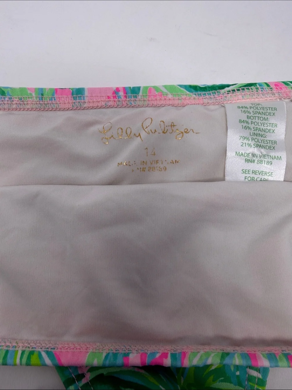 Lilly Pulitzer Girl’s Pink Palm Print Ruffle Bikini Set Size 14