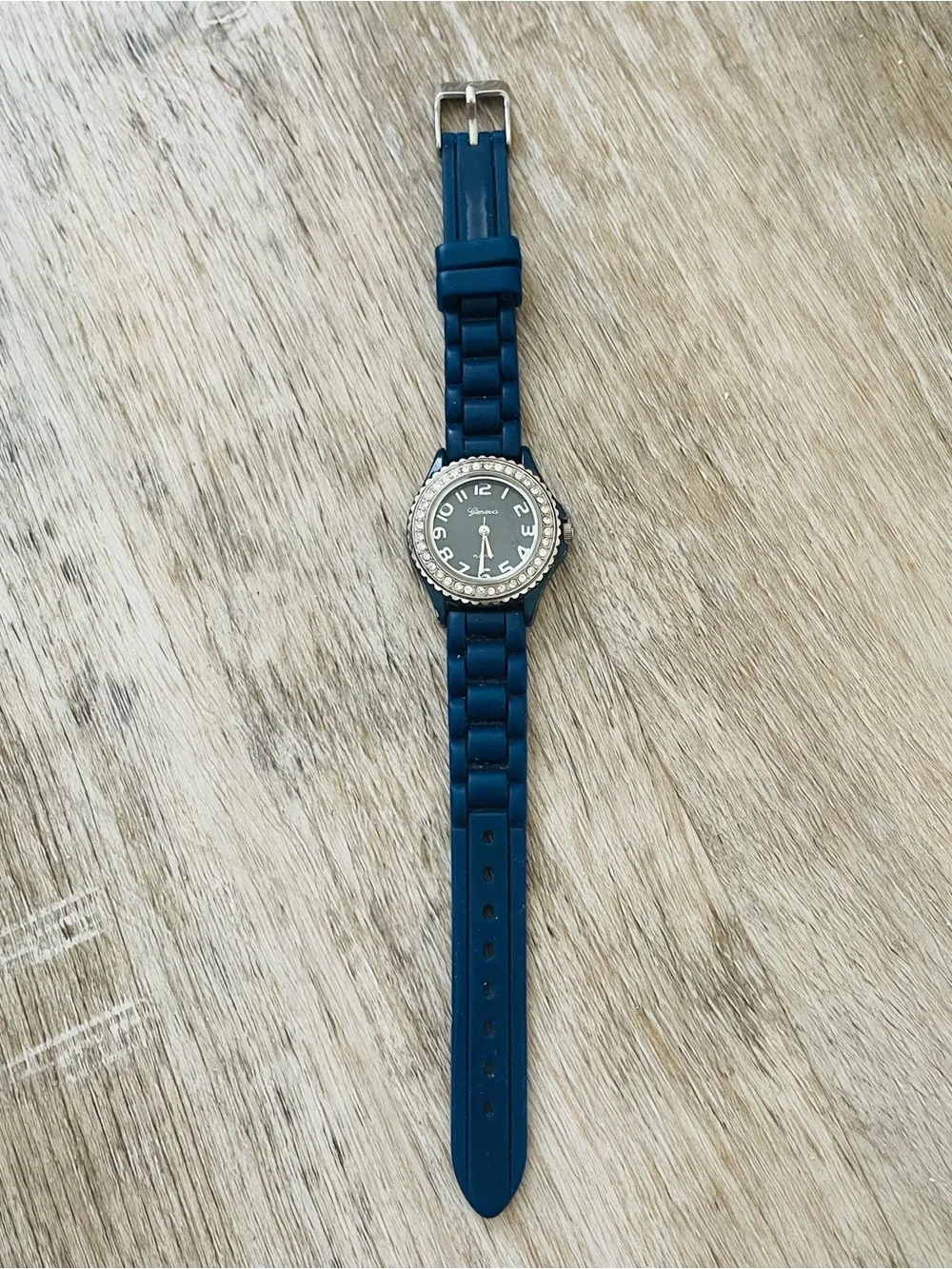 Blue Women's Silicone Watch with Crystal Bezel