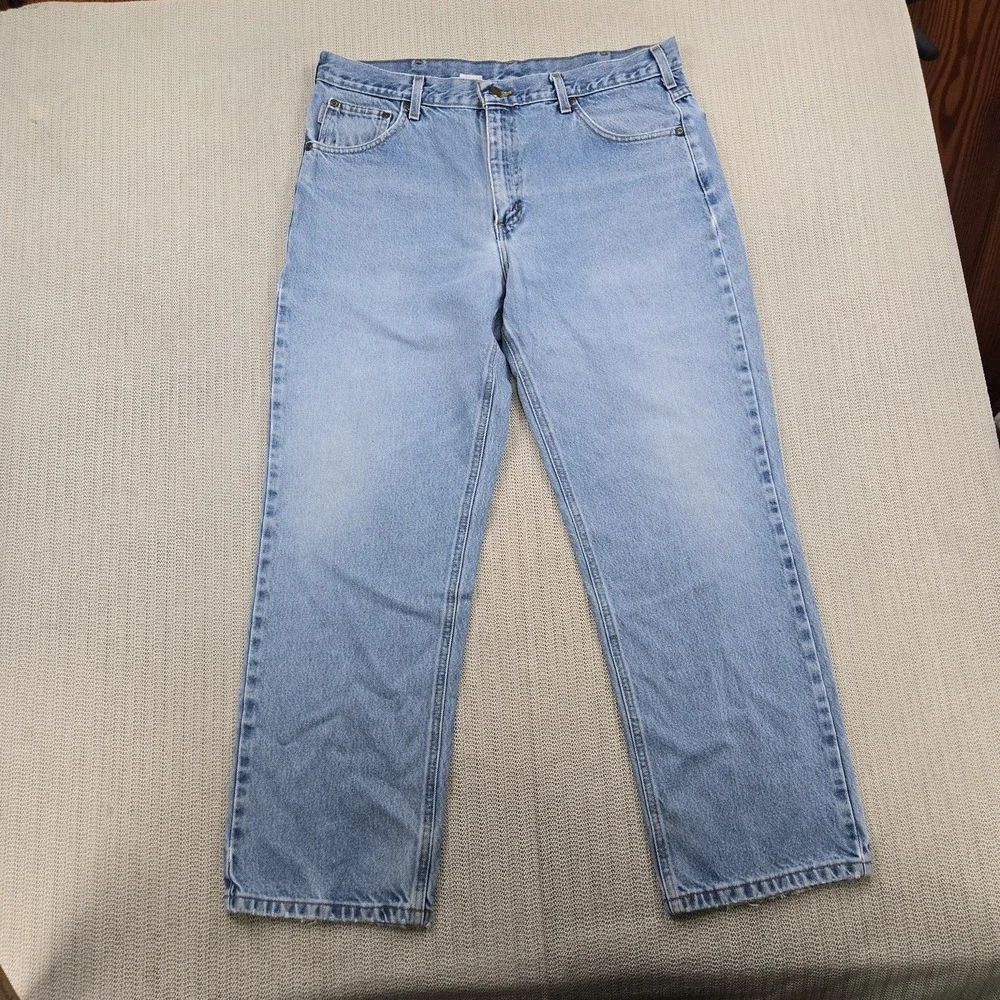 Carhartt Jeans Mens 38x30 Light Wash Blue Denim Straight Leg Workwear Pants