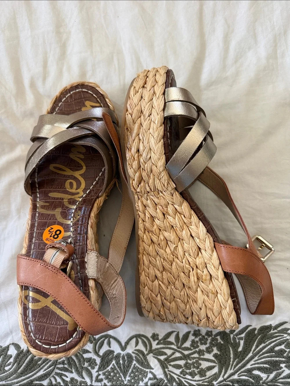 Sam Edelman Bronze Metallic and Tan Braided Espadrille Wedges