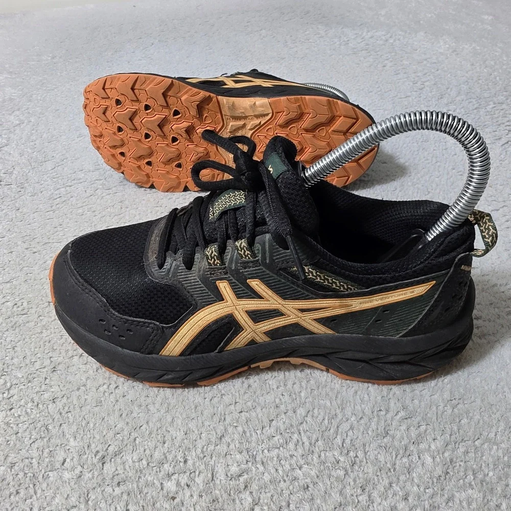 ASICS Pre Venture 9 Shoes Kids Size 3 Black Orange Trail Running Sneakers