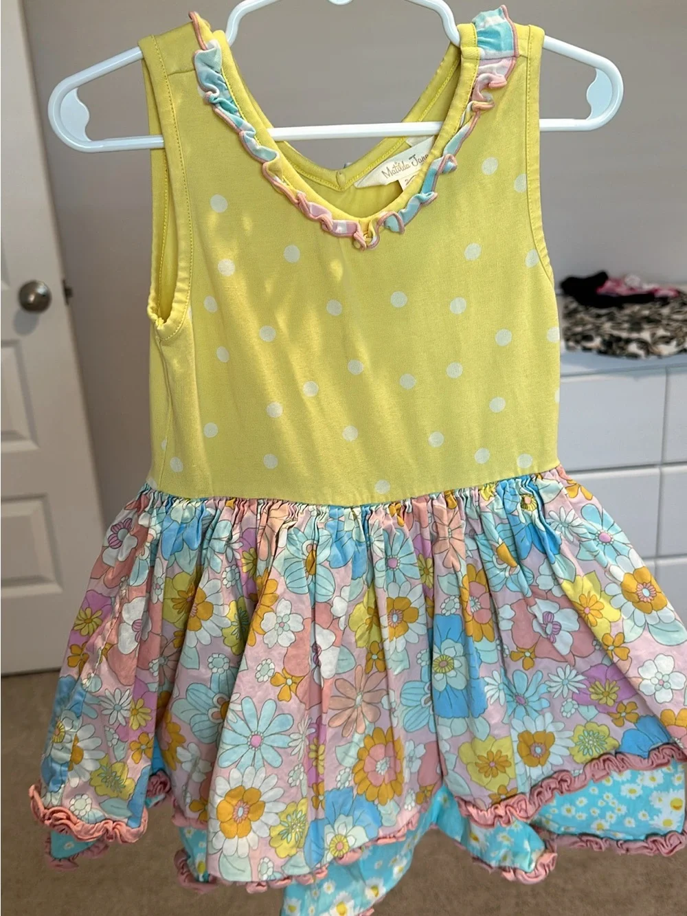 Matilda Jane Yellow Polka Dot & Pastel Floral Sleeveless Dress