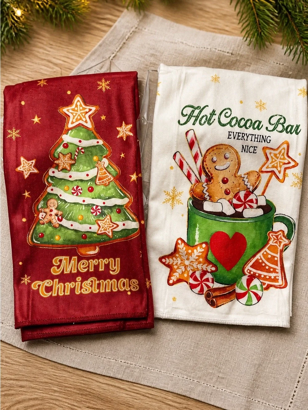 Holiday Kitchen Towels Set - Merry Christmas Red & White Hot Cocoa Bar NWOT