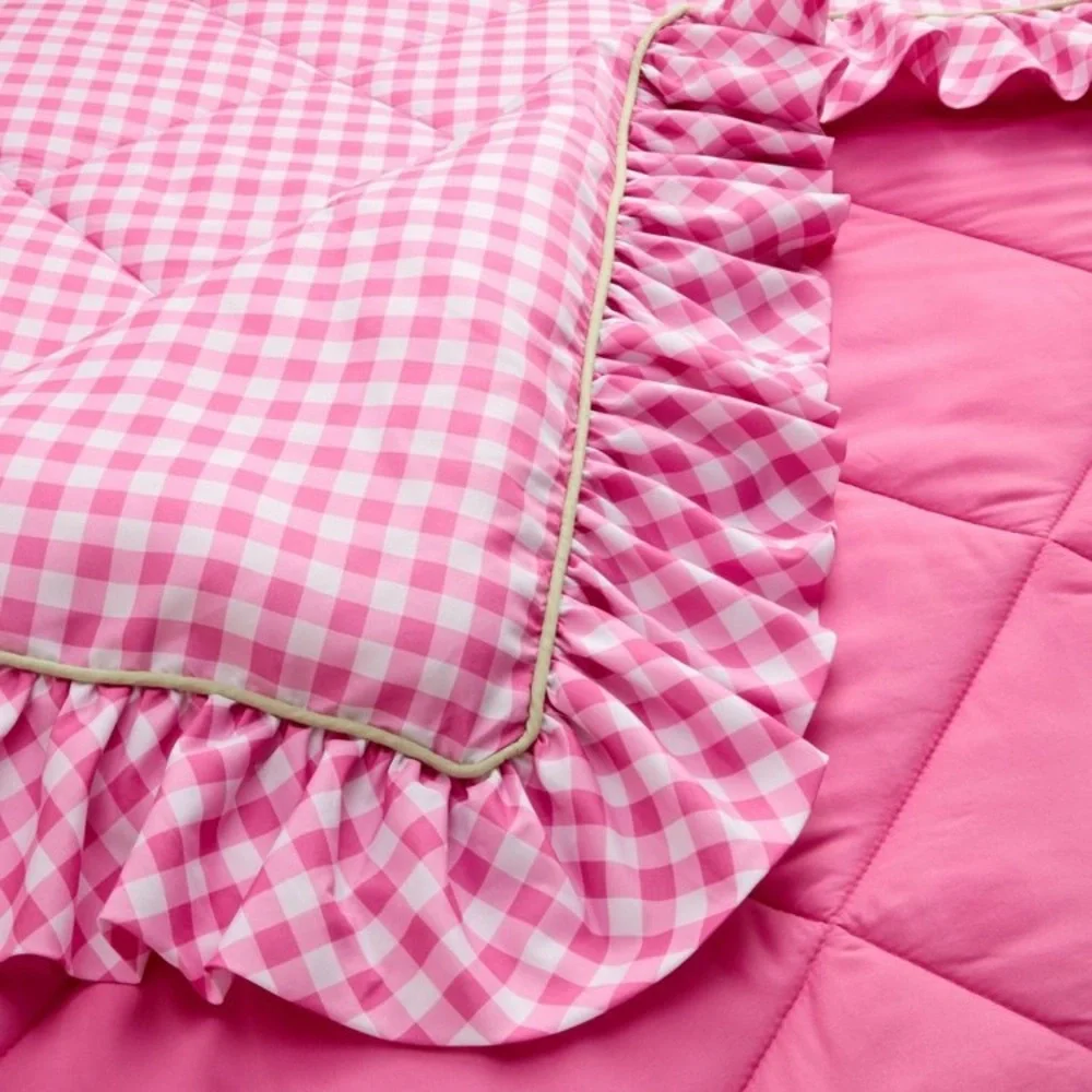 Wicked Katie Kime Twin Comforter Pink Gingham Ruffles High Heels Print NEW