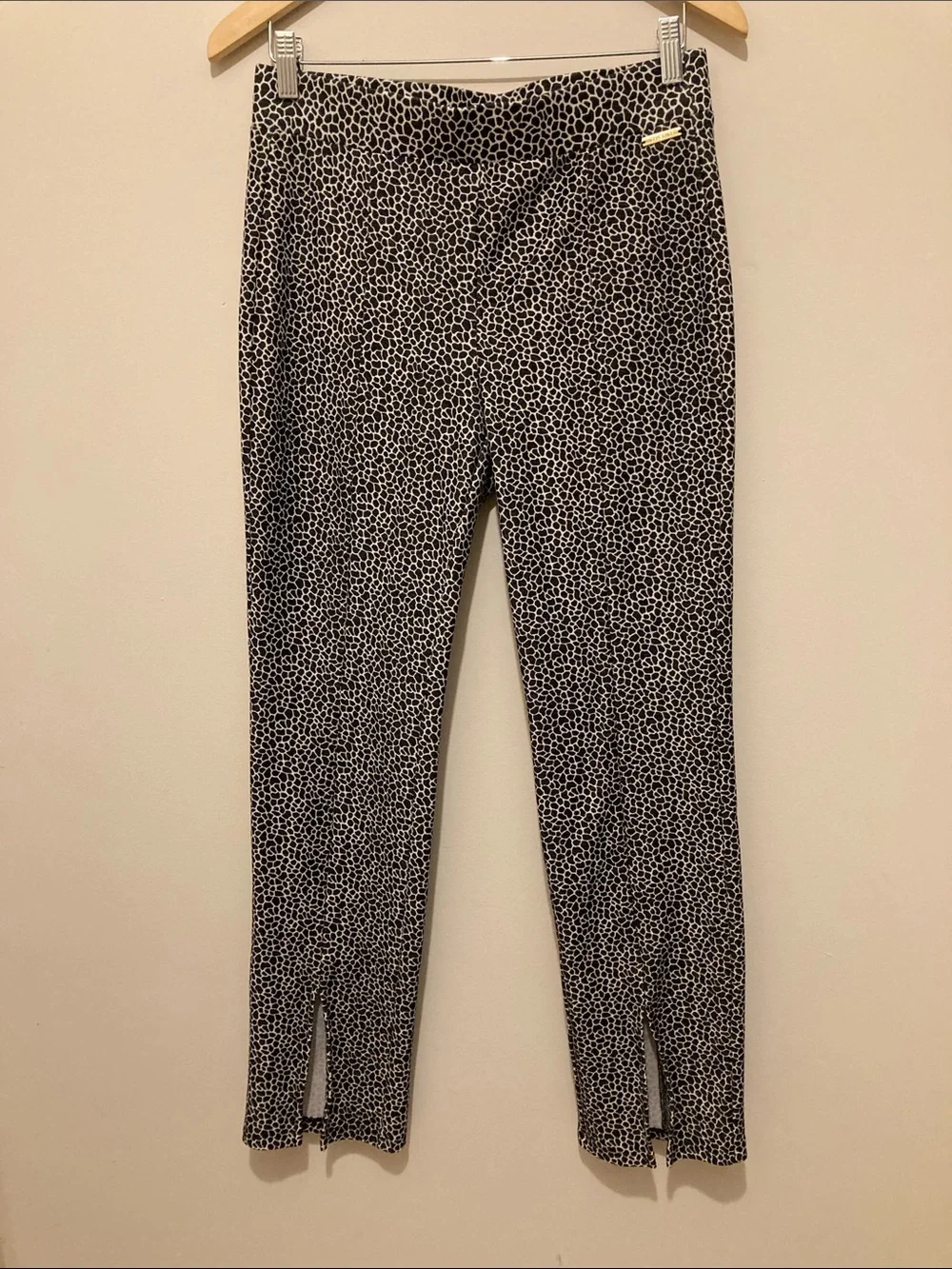Michael Kors Black and White Animal Print Pants with Gold Logo