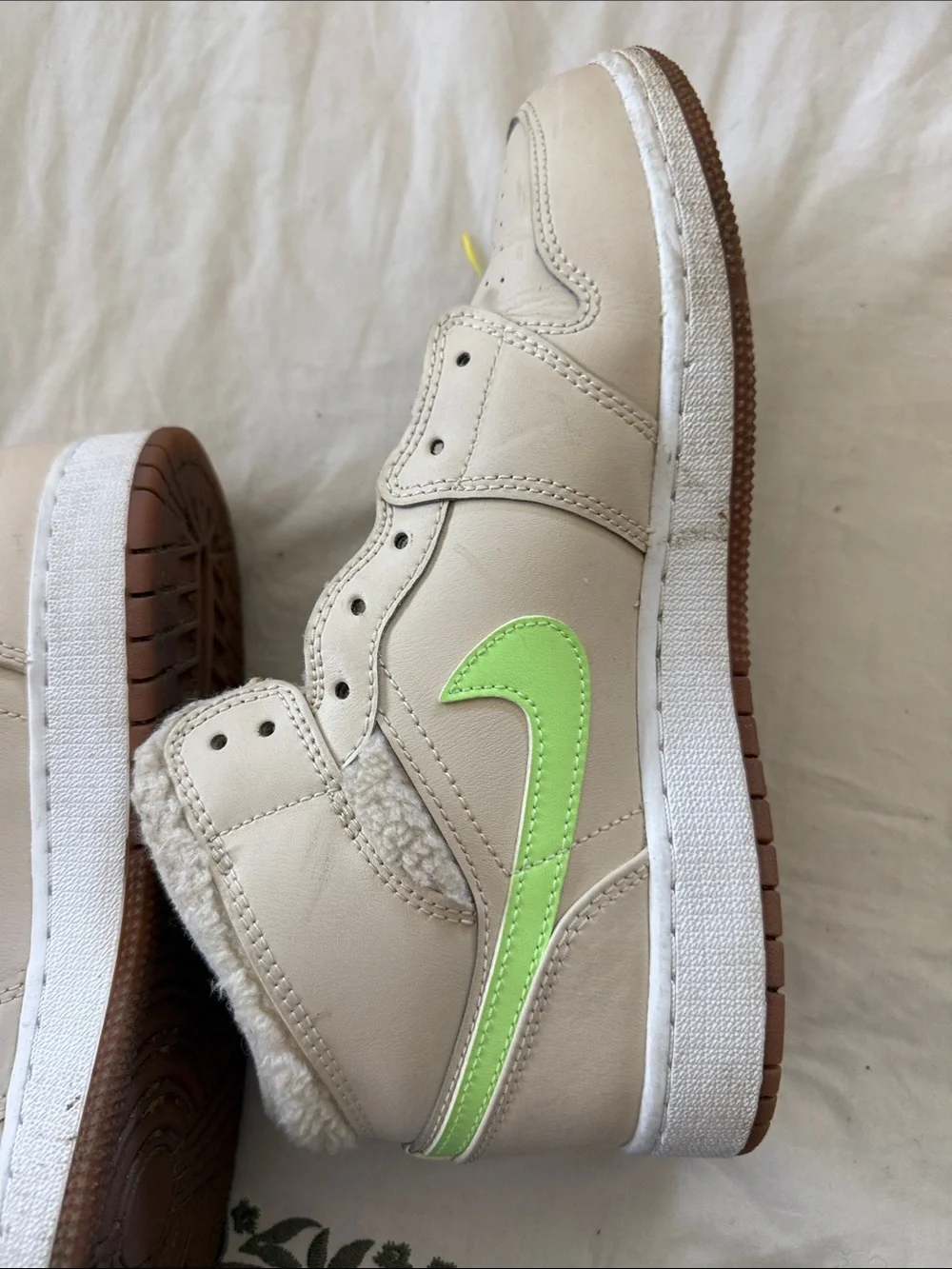 Jordan Kids Cream High-Top Sneakers with Blue Swoosh and Gum Outsole