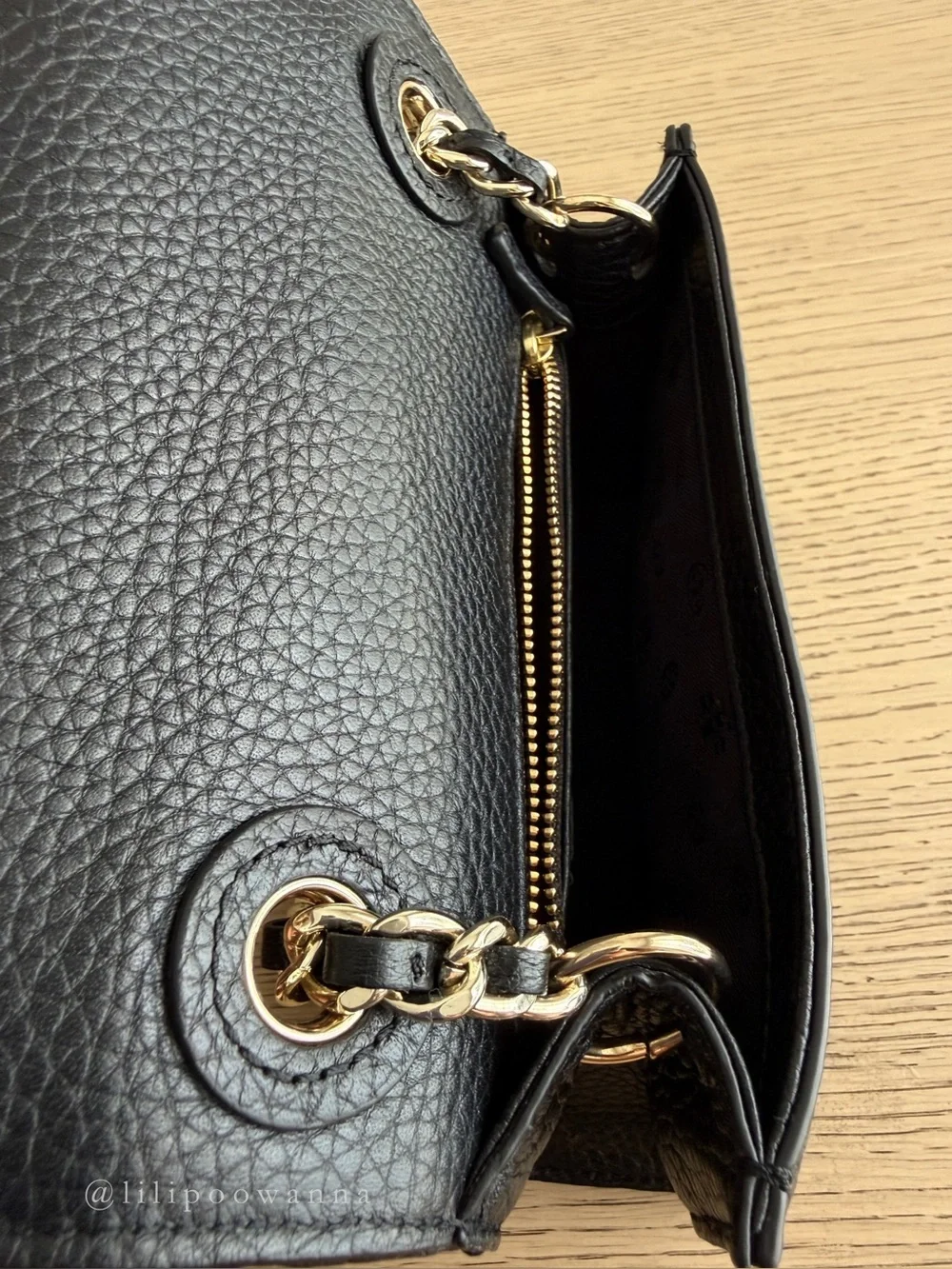 Tory Burch Black Pebbled Leather Chain Crossbody Bag