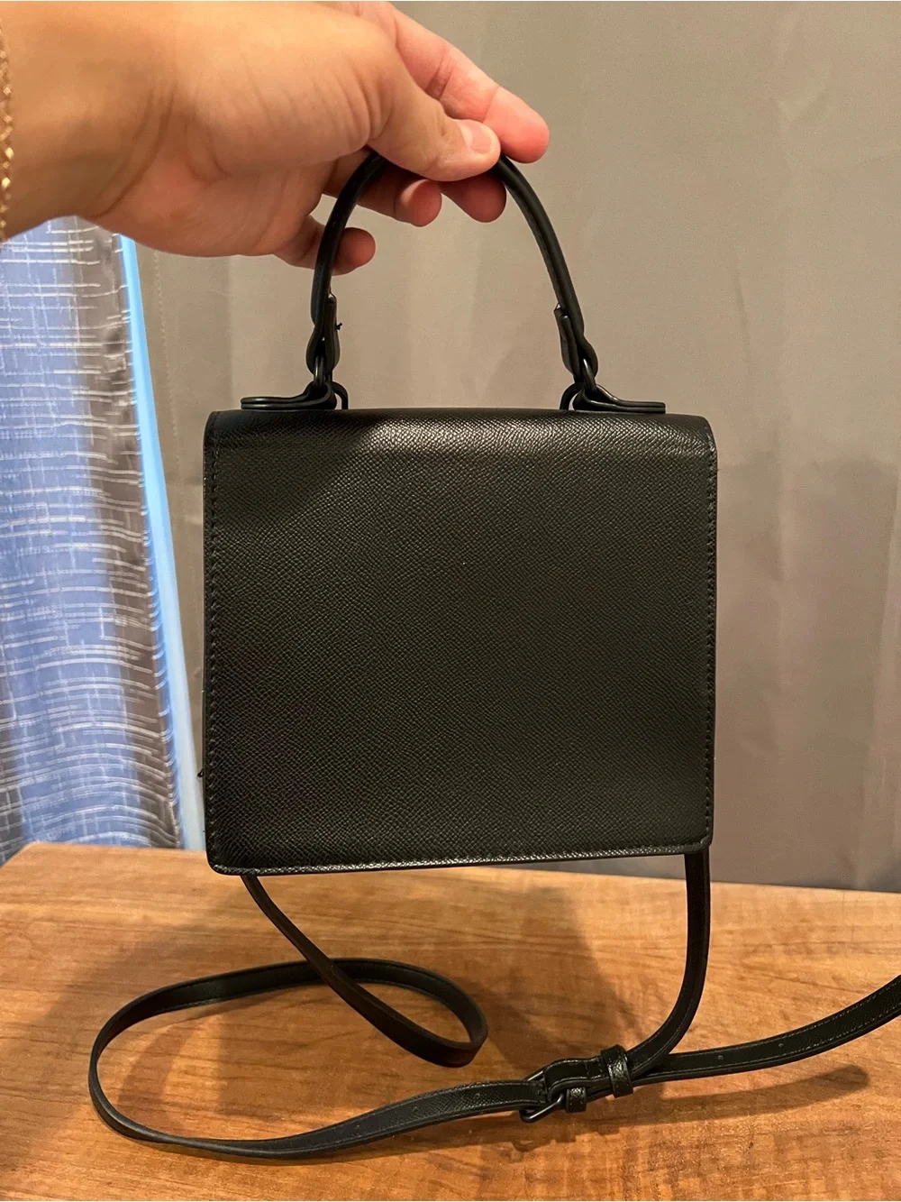 Aldo Black Textured Top-Handle Satchel with Chunky Chain
