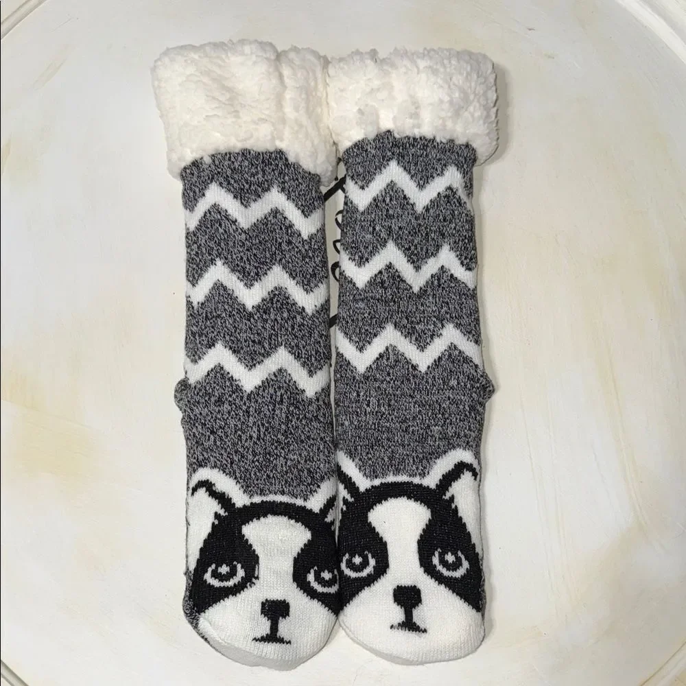 Cozy Fun Black, Gray and White fuzzy Dog Socks new without tags