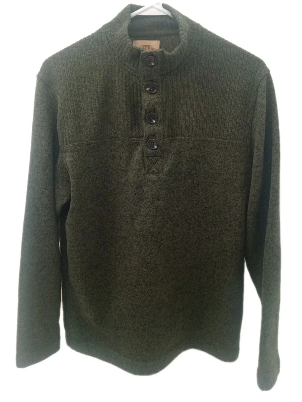 Telluride Clothing Company Fleece Sweater Mens Medium Green Casual 1/4 Button