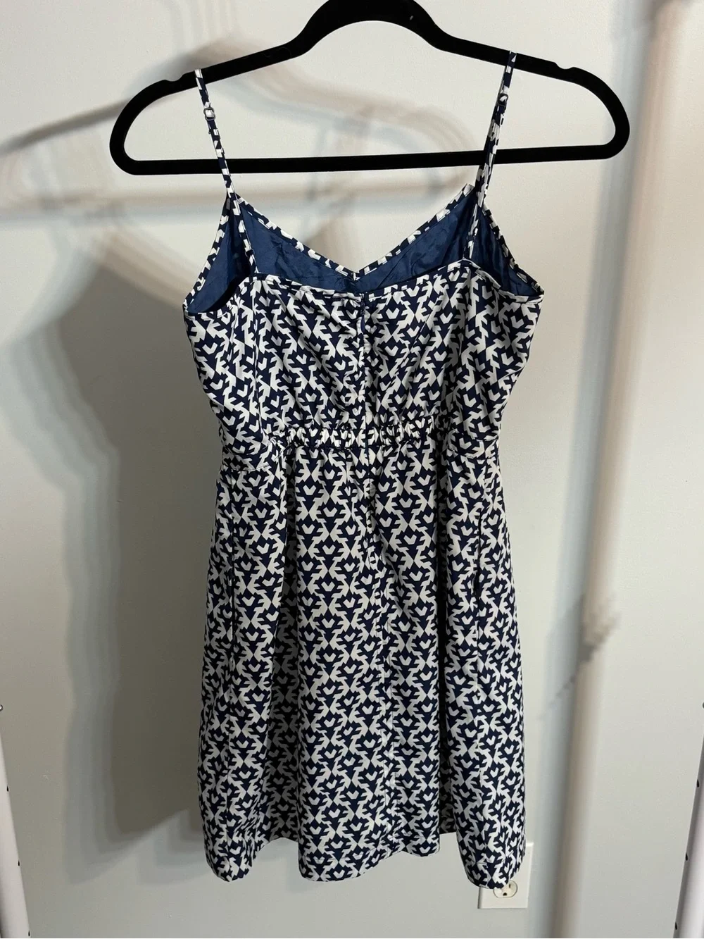J. Crew Navy and White Printed Seaside Spaghetti-Strap Dress with Pockets