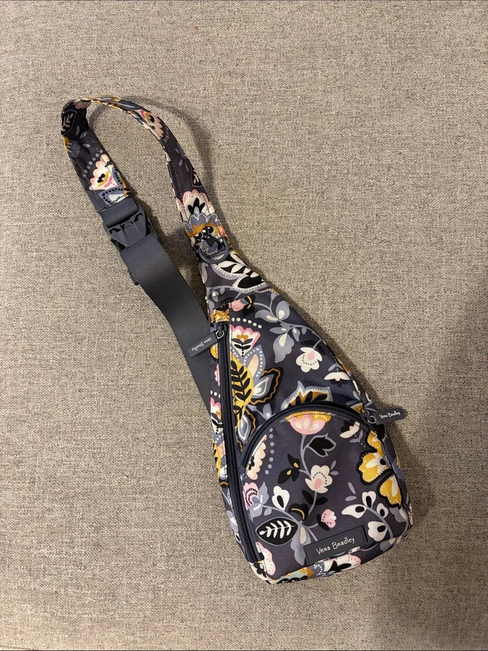 Vera Bradley Navy Floral Crossbody Sling with Yellow & Pink Accents
