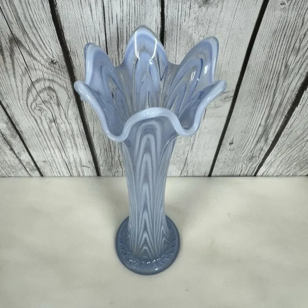 Fenton Boggy Bayou Swung Vase Light Blue Opalescent 11.5” Tall