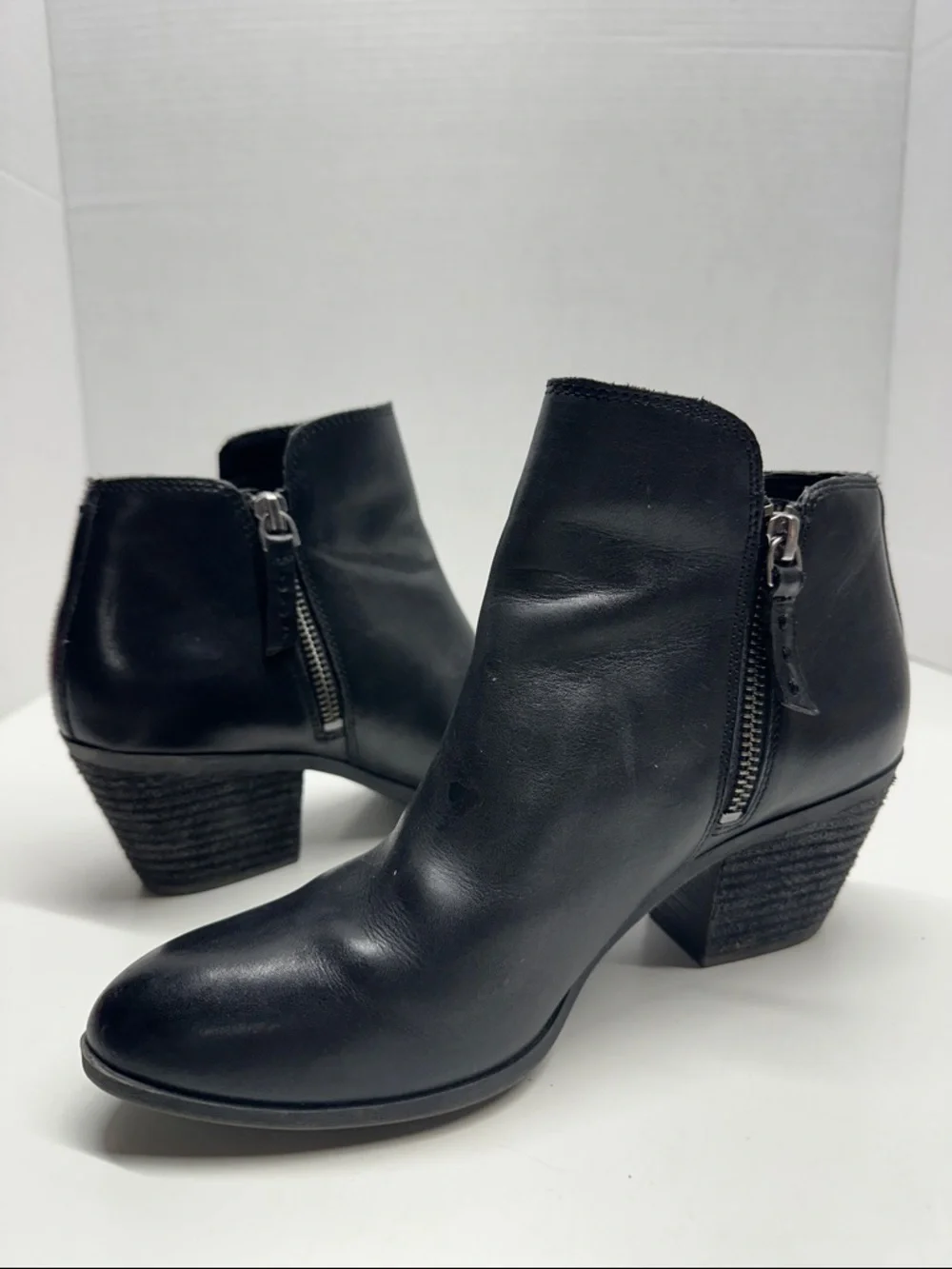 Frye Judith Ankle Boots Booties Block High Heeled Double Zip Up Black Size 7