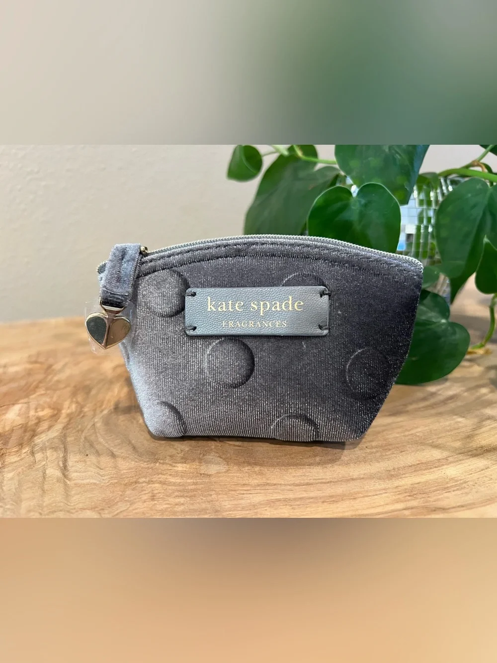 Kate Spade Gray Velvet Polka Dot Coin Purse